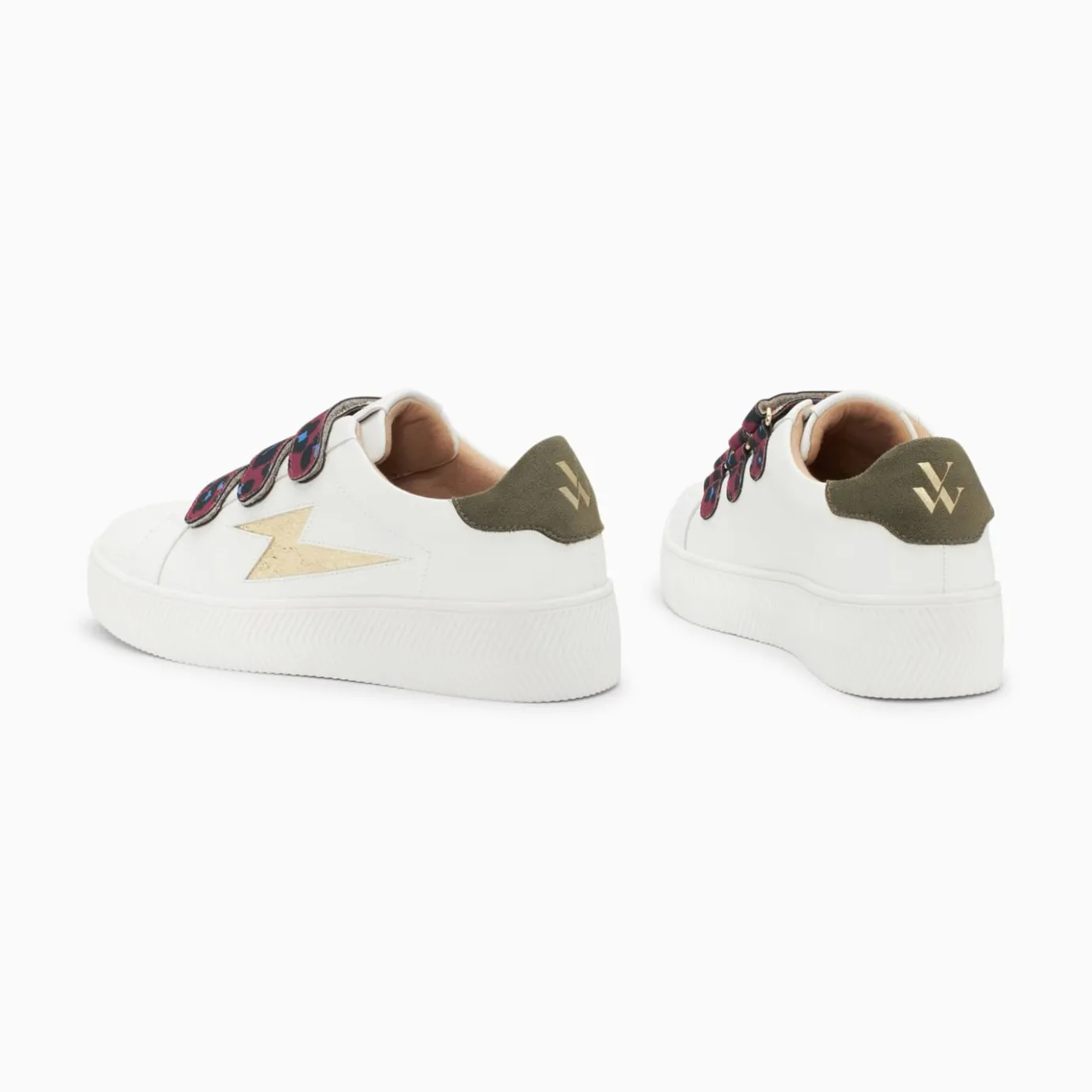 Vanessa Wu Sneakers | Baskets Eclair Noura Blanc Et Or A Scratchs Leopard