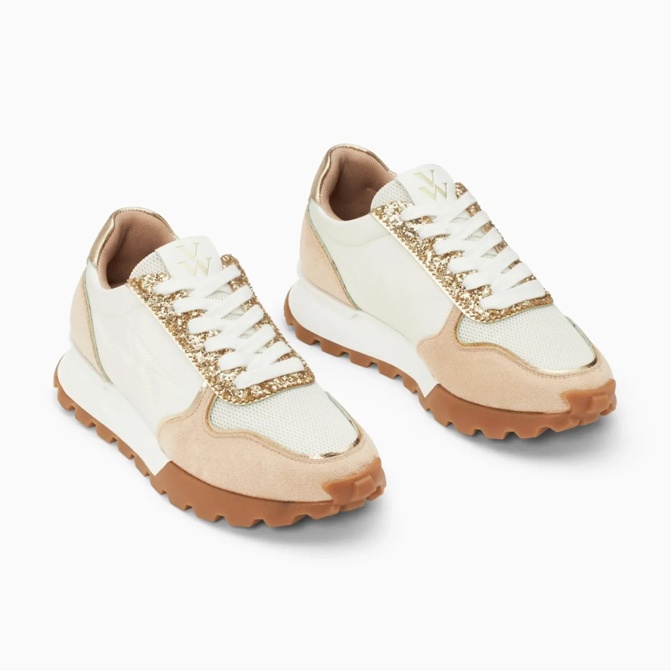 Vanessa Wu Sneakers | Baskets Eclair Paola Beige Et Or A Semelle Running