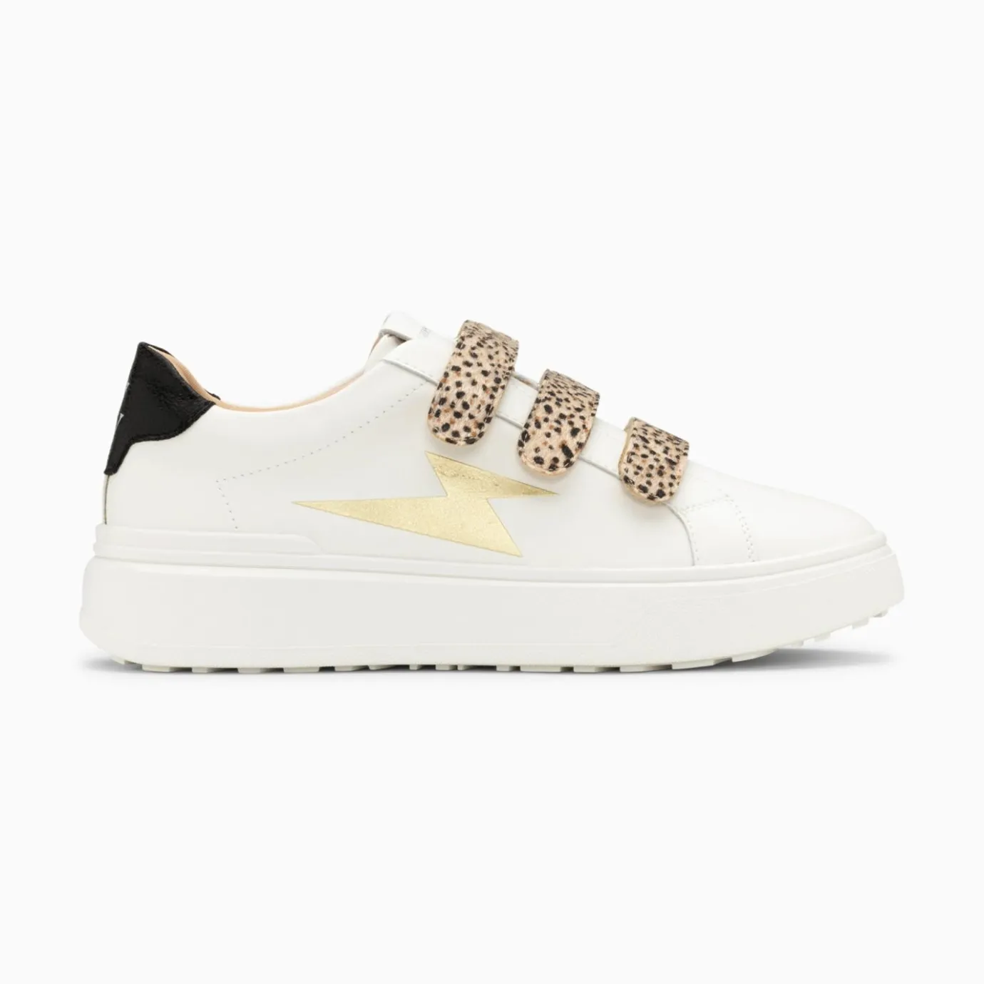 Vanessa Wu Sneakers | Baskets Eclair Salome Blanc Et Or A Scratchs Guepard
