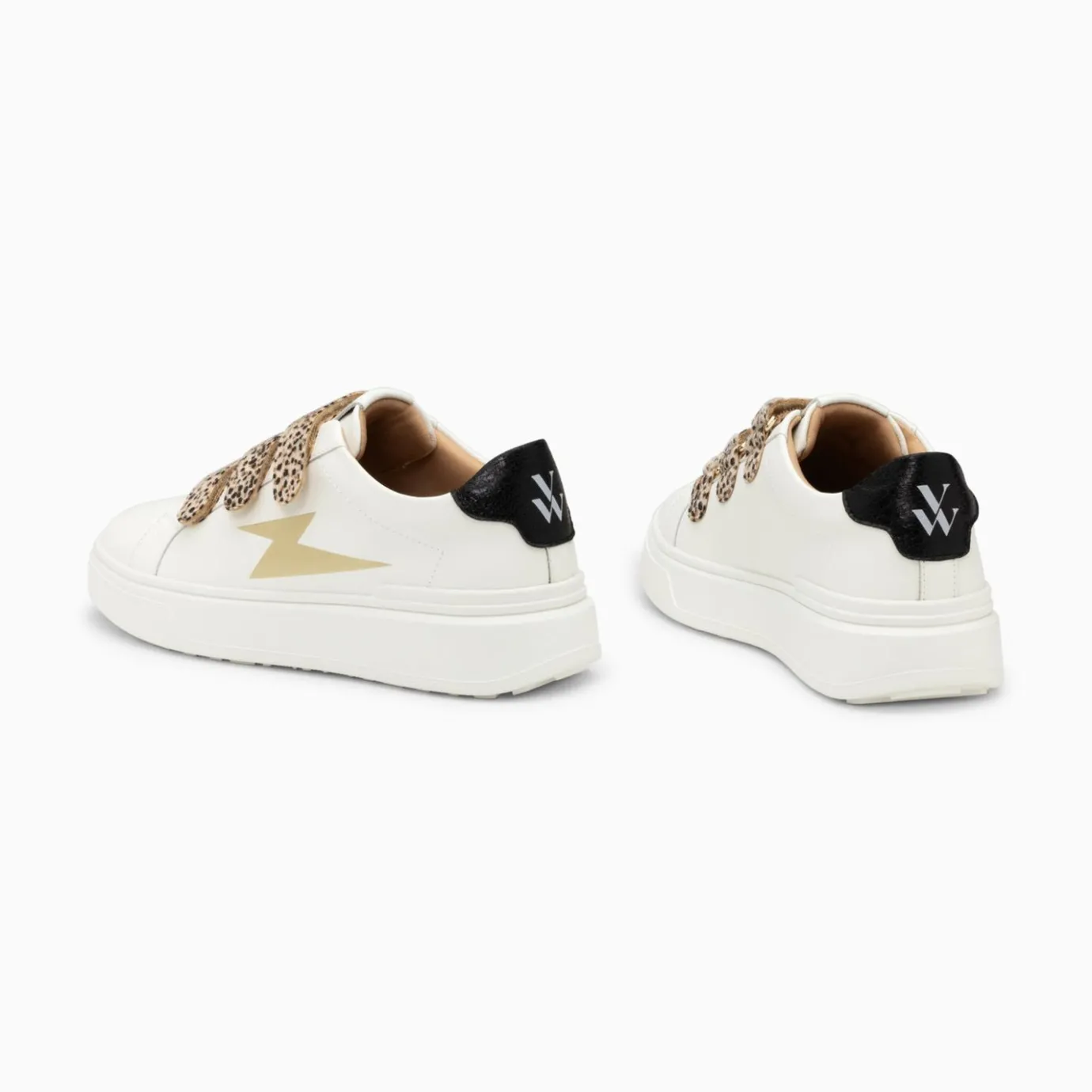Vanessa Wu Sneakers | Baskets Eclair Salome Blanc Et Or A Scratchs Guepard