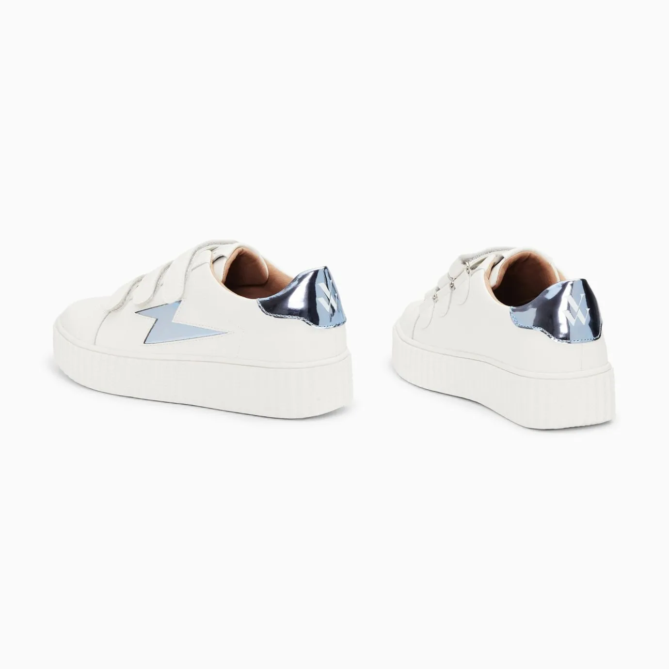 Vanessa Wu Sneakers | Baskets Eclair Willow Blanc Et Bleu Effet Miroir A Scratchs