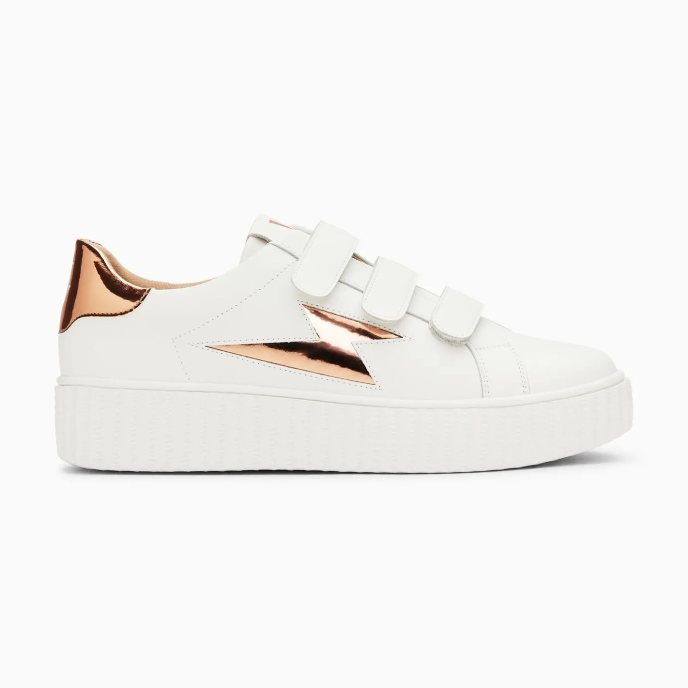Vanessa Wu Sneakers | Baskets Eclair Willow Blanc Et Bronze Effet Miroir A Scratchs