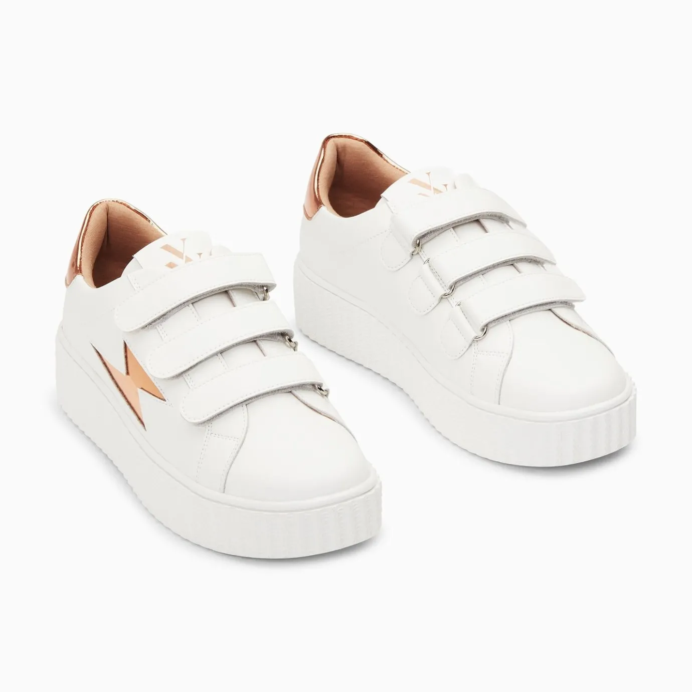 Vanessa Wu Sneakers | Baskets Eclair Willow Blanc Et Bronze Effet Miroir A Scratchs