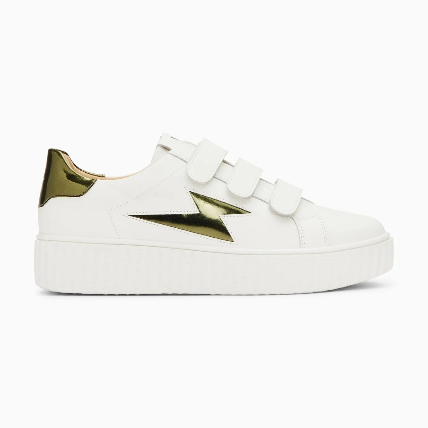 Vanessa Wu Sneakers | Baskets Eclair Willow Blanc Et Kaki Effet Miroir A Scratchs