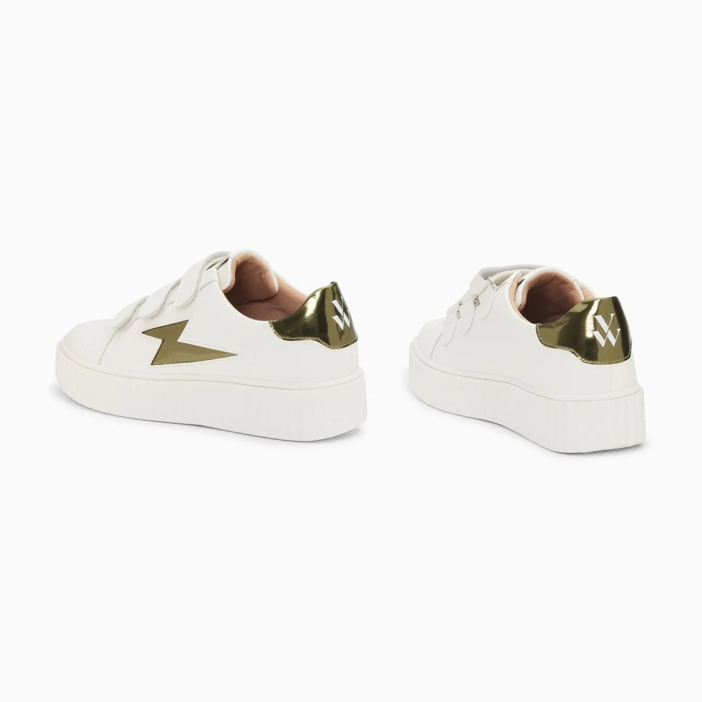 Vanessa Wu Sneakers | Baskets Eclair Willow Blanc Et Kaki Effet Miroir A Scratchs