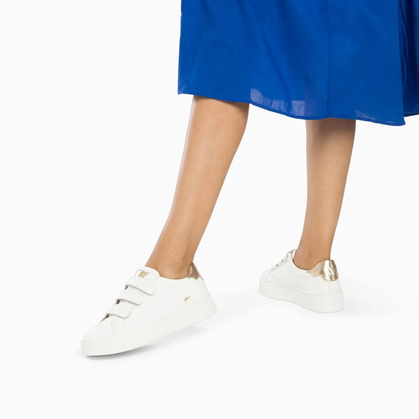 Vanessa Wu Sneakers | Baskets Mini Eclair Solange Blanc Et Or A Scratchs
