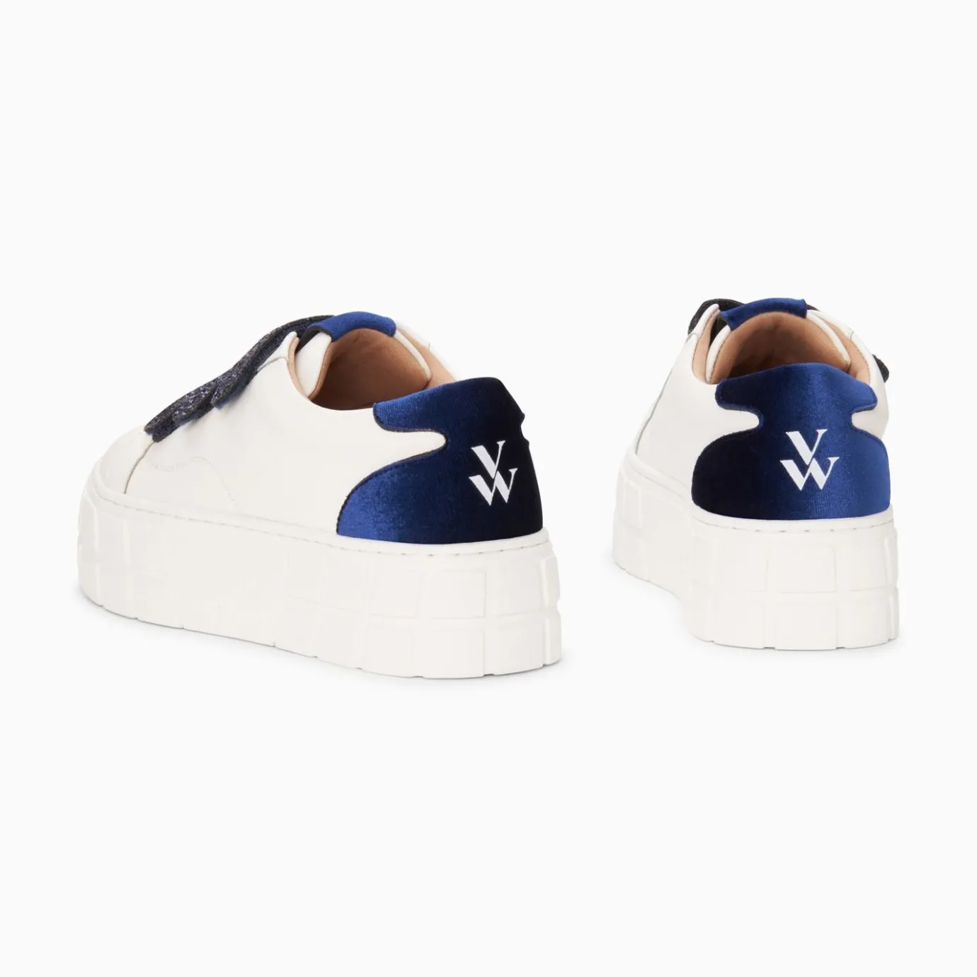 Vanessa Wu Sneakers | Baskets Monica Blanc Et Bleu Marine A Scratchs Glitter Et Plateforme