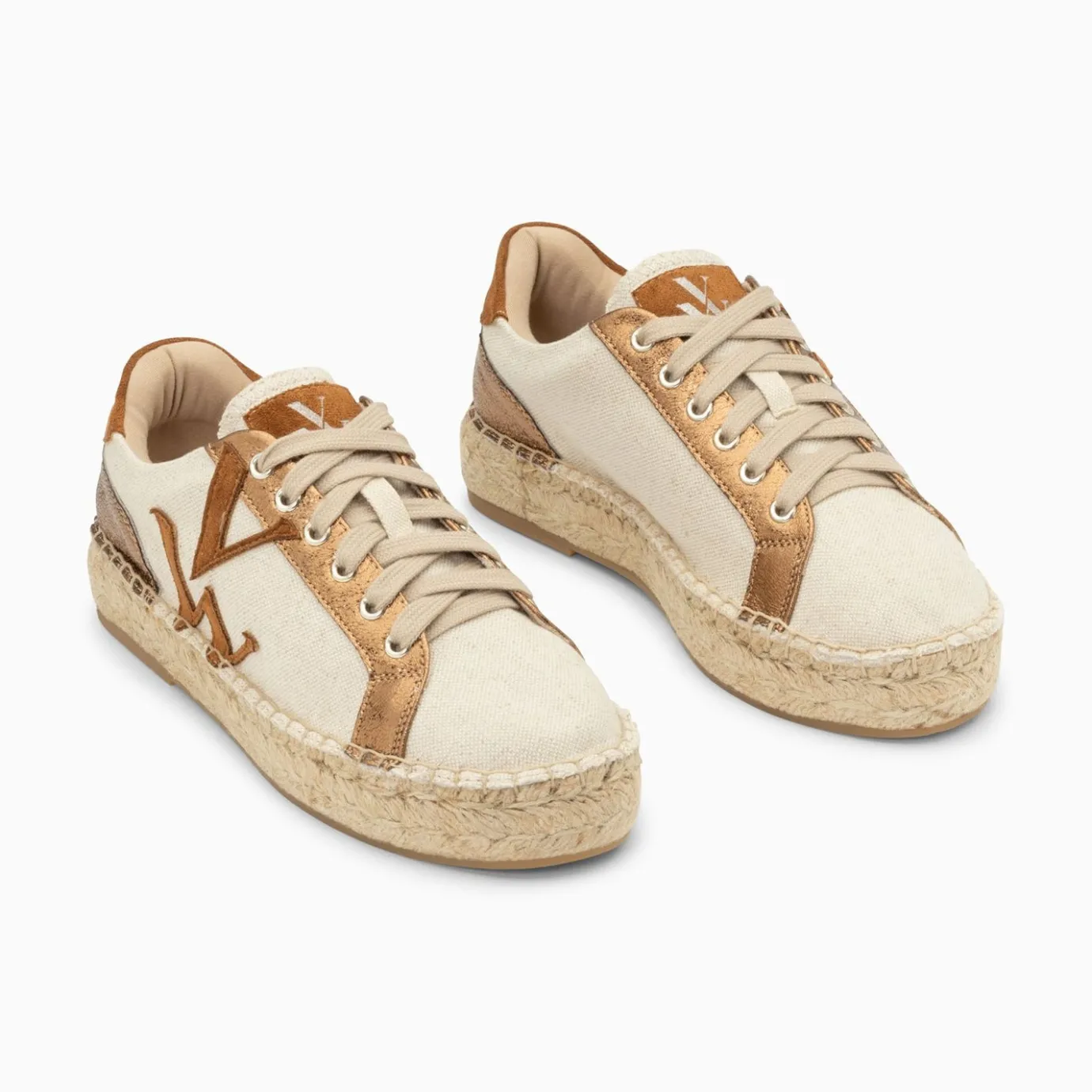 Vanessa Wu Sneakers | Baskets Monogramme Aurore Cafe Et Bronze A Semelle Espadrille