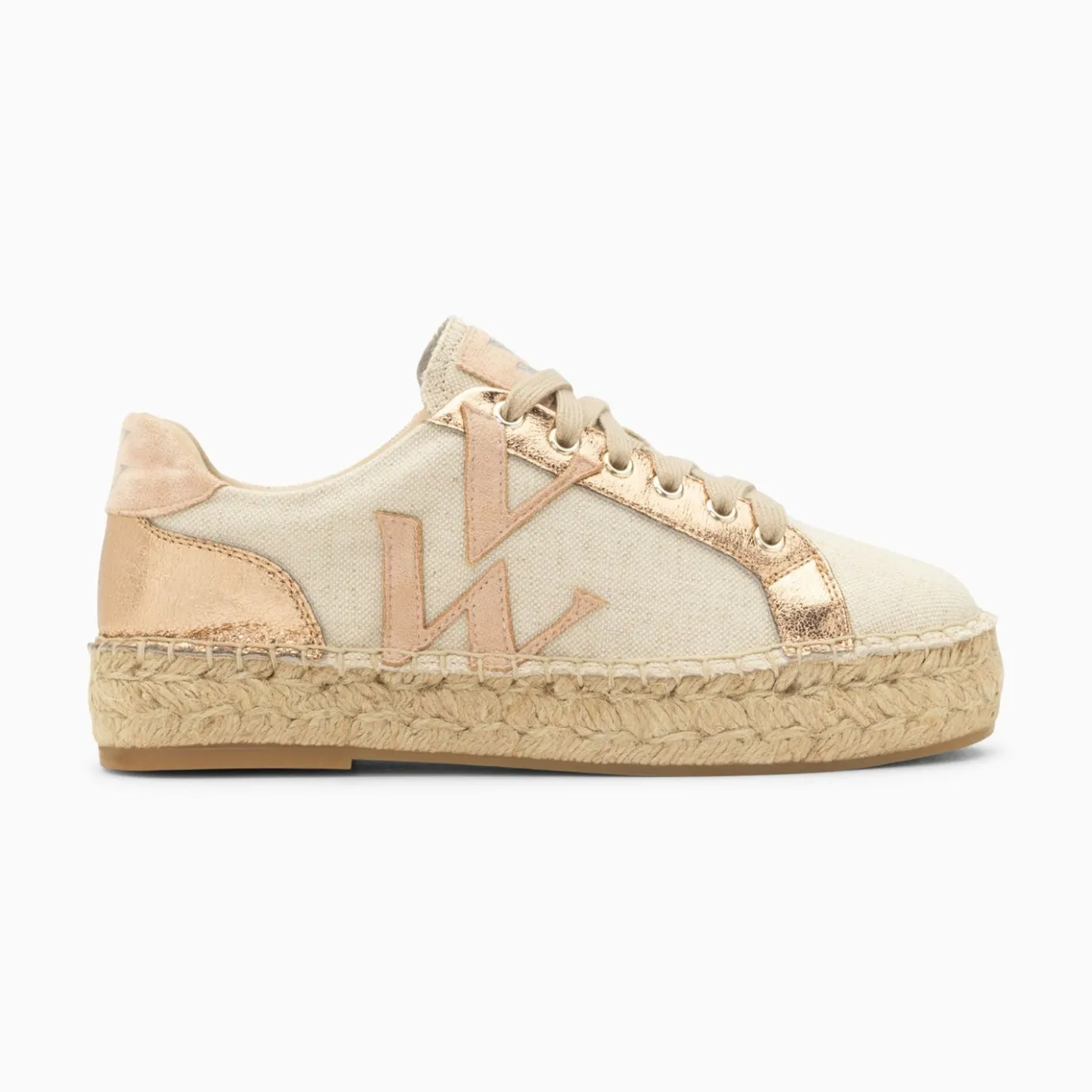 Vanessa Wu Sneakers | Baskets Monogramme Aurore Rose Et Rose Gold A Semelle Espadrille