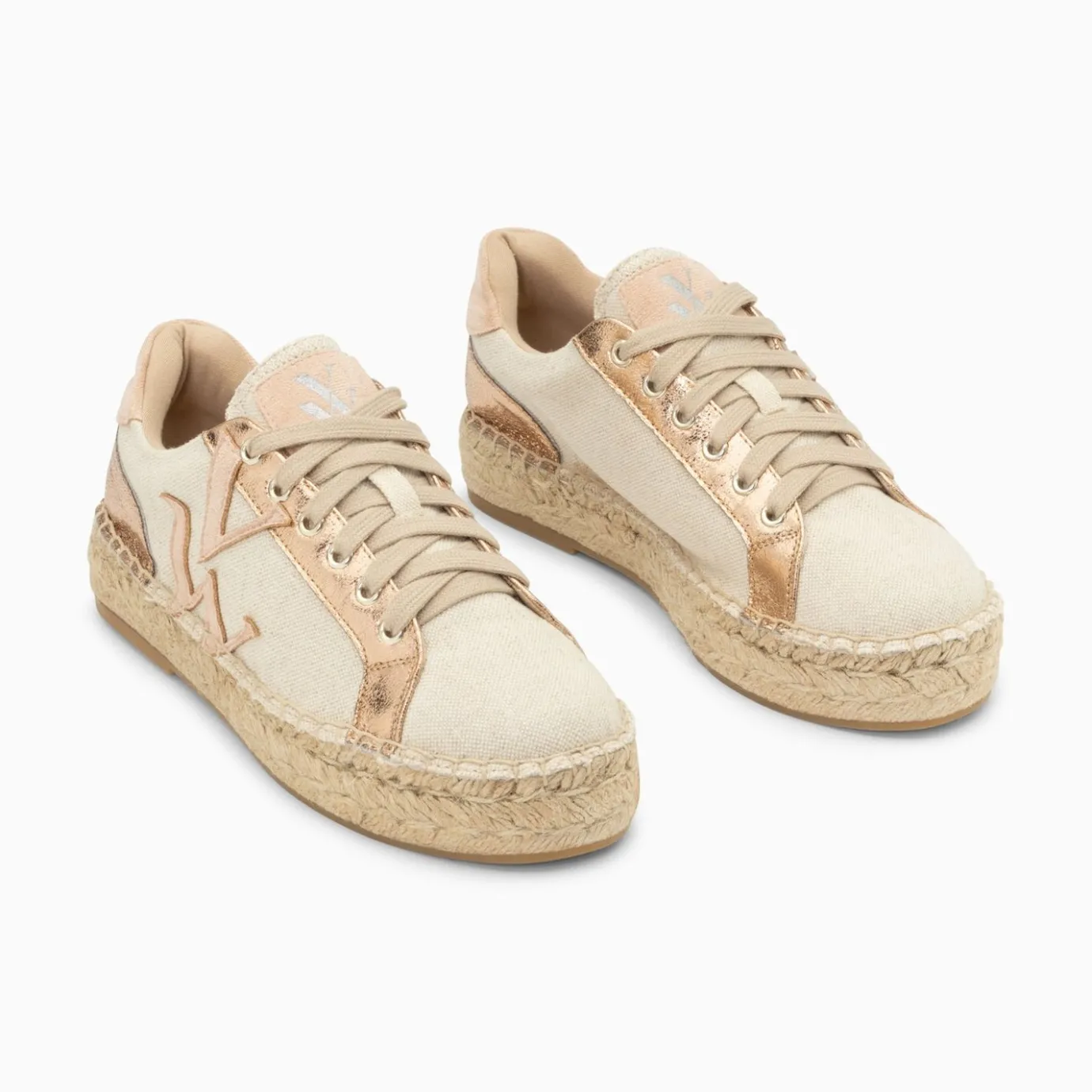 Vanessa Wu Sneakers | Baskets Monogramme Aurore Rose Et Rose Gold A Semelle Espadrille