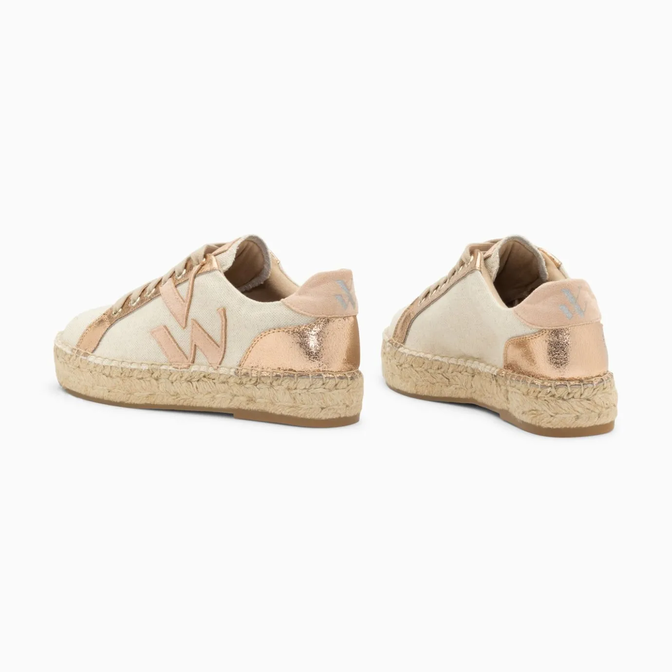 Vanessa Wu Sneakers | Baskets Monogramme Aurore Rose Et Rose Gold A Semelle Espadrille
