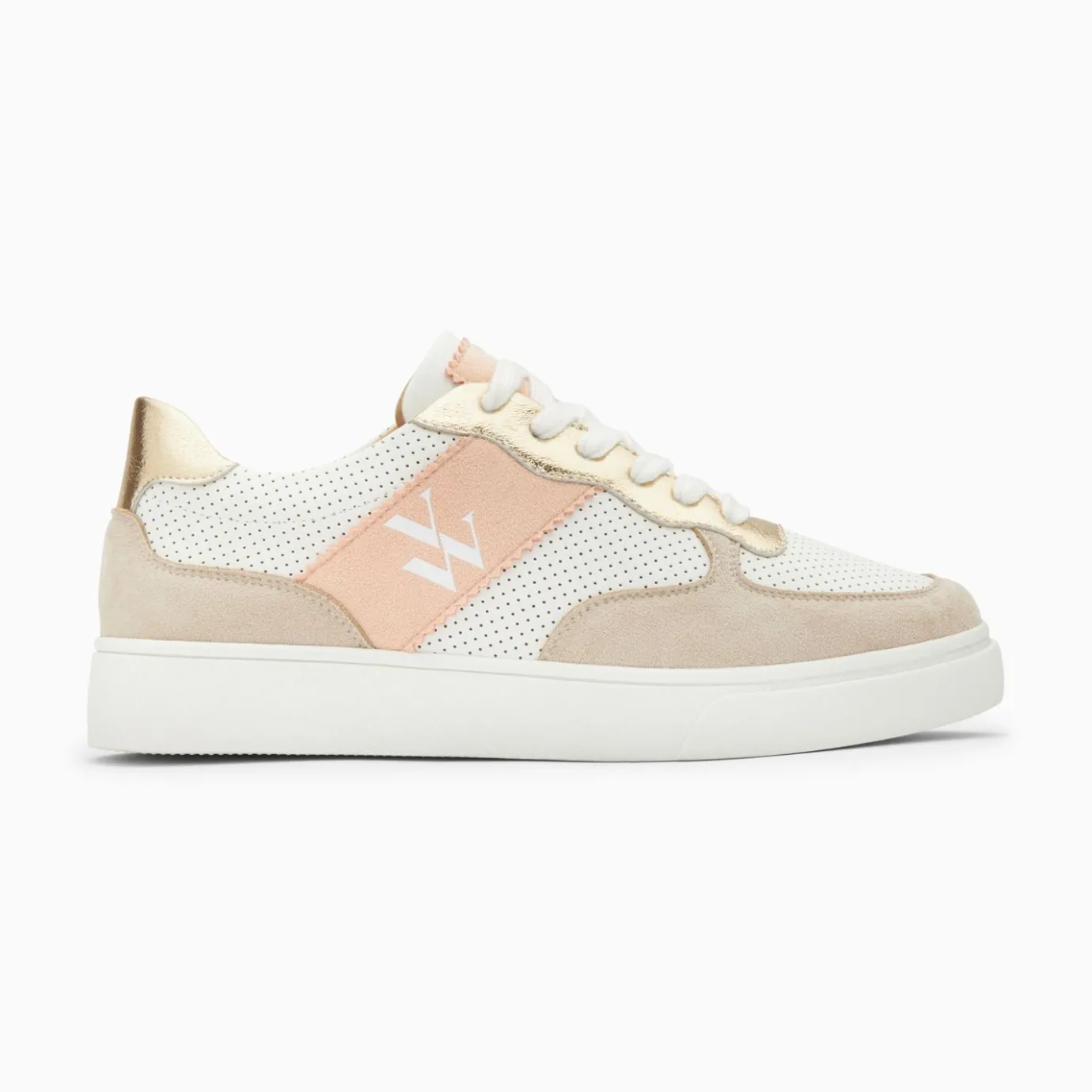 Vanessa Wu Sneakers | Baskets Monogramme Flavie Perforees Gris Et Rose A Lacets