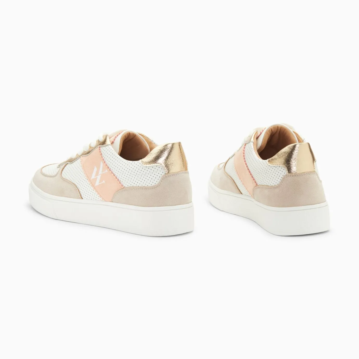 Vanessa Wu Sneakers | Baskets Monogramme Flavie Perforees Gris Et Rose A Lacets