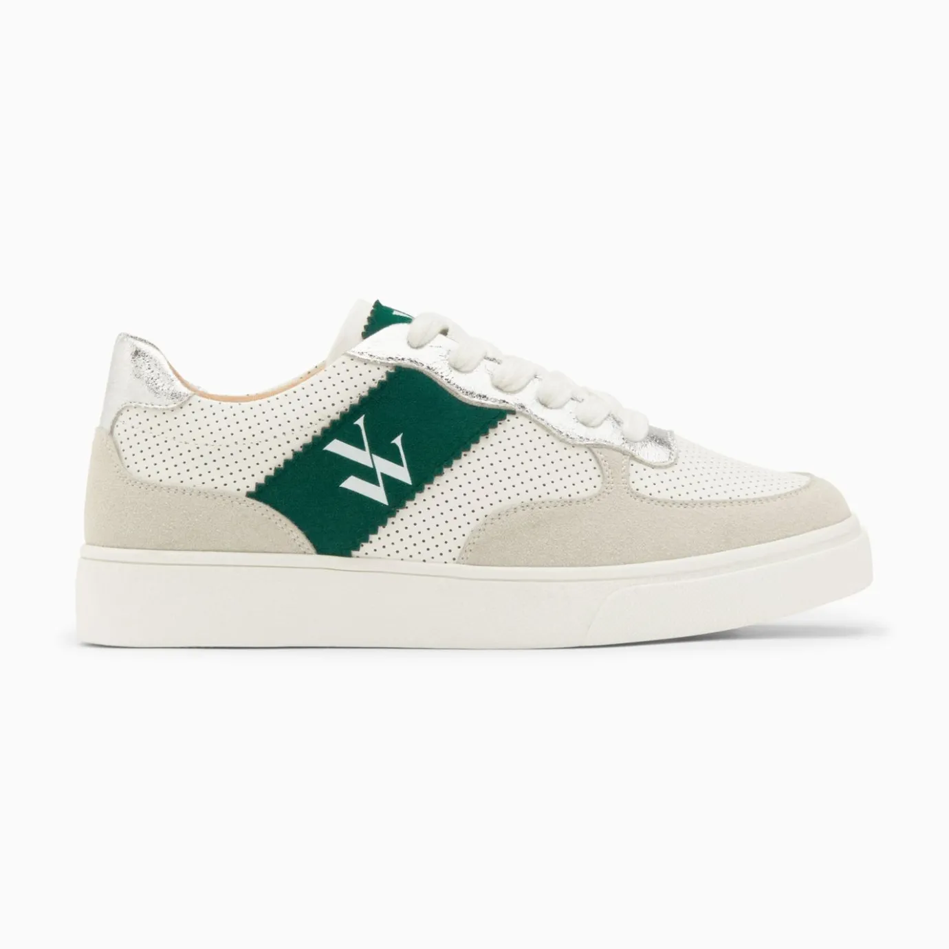 Vanessa Wu Sneakers | Baskets Monogramme Flavie Perforees Gris Et Vert A Lacets