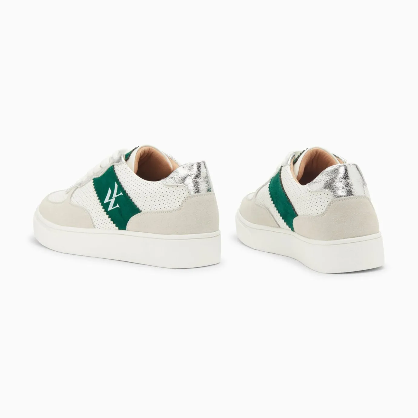 Vanessa Wu Sneakers | Baskets Monogramme Flavie Perforees Gris Et Vert A Lacets
