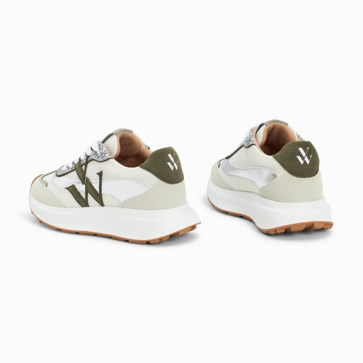 Vanessa Wu Sneakers | Baskets Monogramme Ines Kaki Et Argent A Semelle Oversize