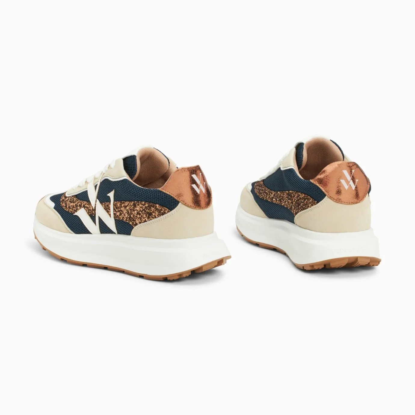 Vanessa Wu Sneakers | Baskets Monogramme Ines Marine Et Bronze A Semelle Oversize