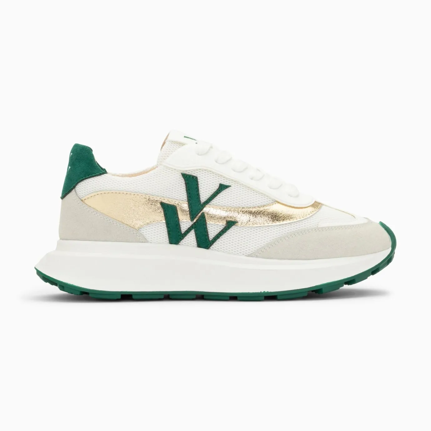 Vanessa Wu Sneakers | Baskets Monogramme Lana Vert Et Or A Semelle Oversize