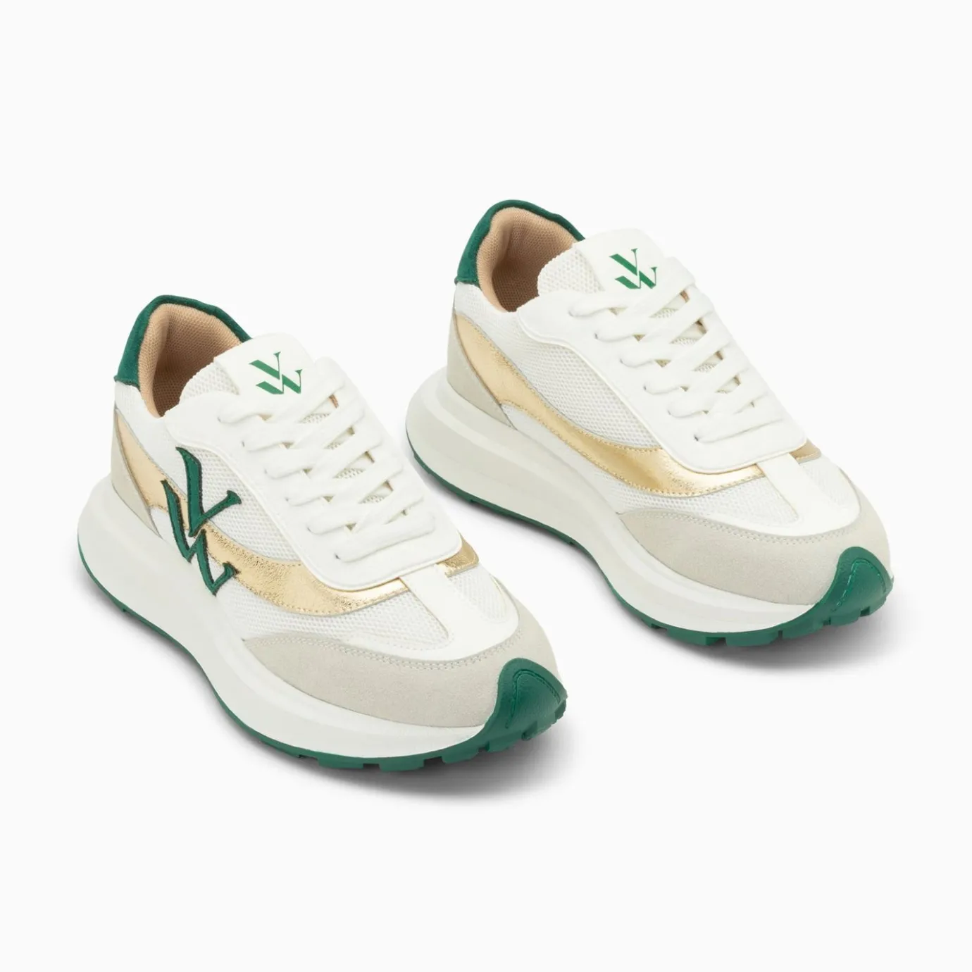 Vanessa Wu Sneakers | Baskets Monogramme Lana Vert Et Or A Semelle Oversize