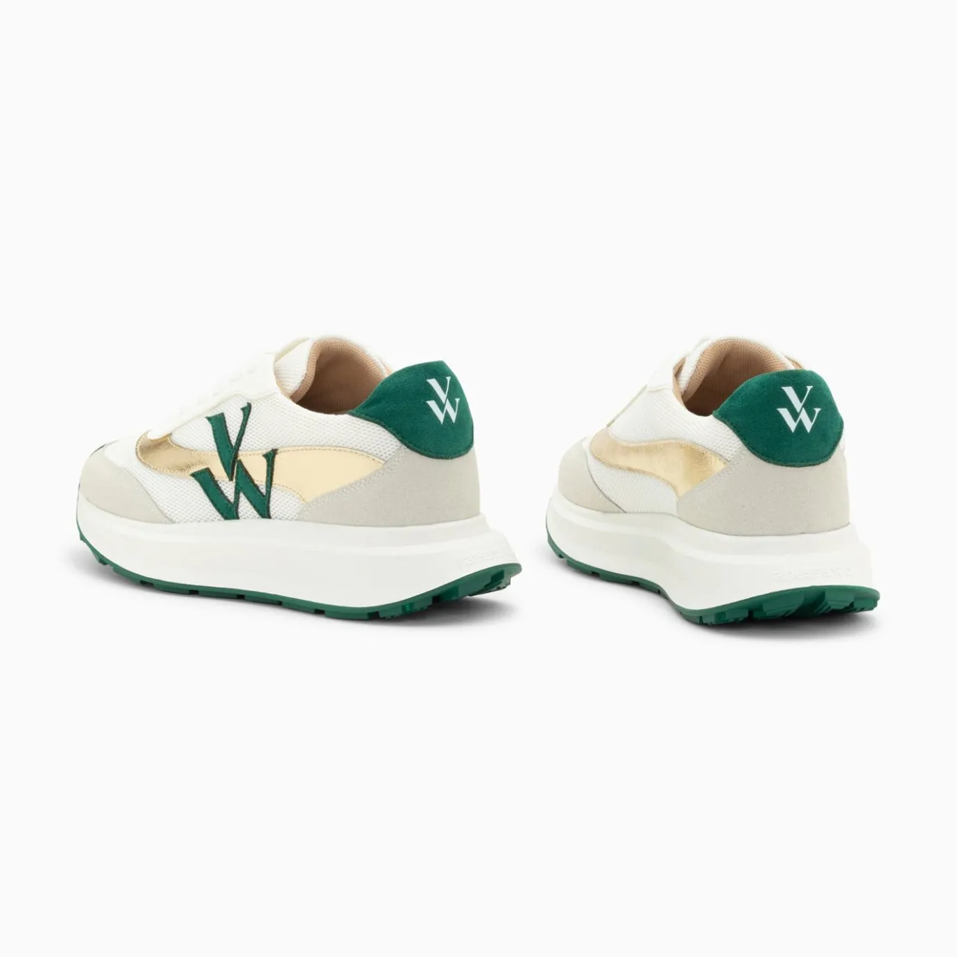 Vanessa Wu Sneakers | Baskets Monogramme Lana Vert Et Or A Semelle Oversize