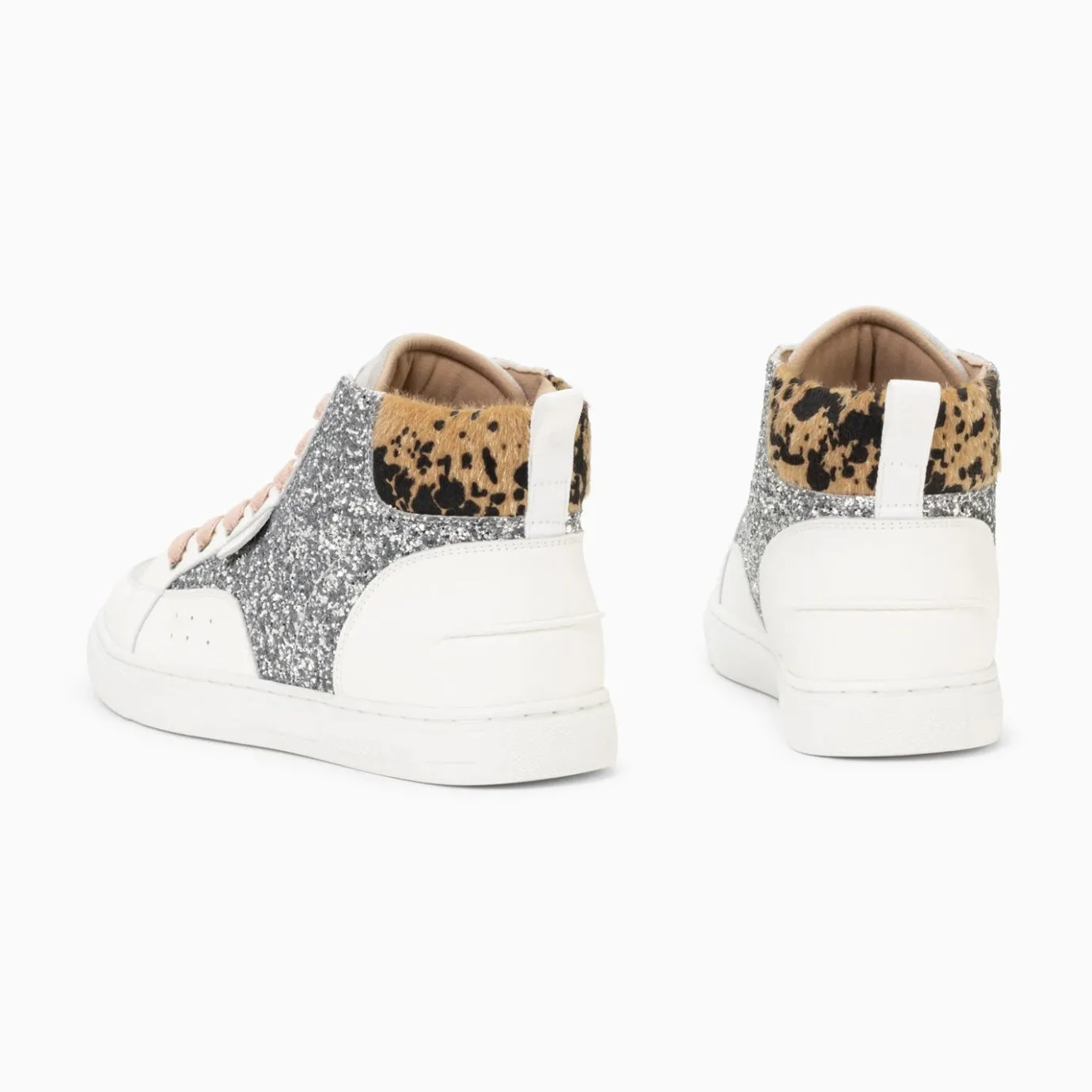 Vanessa Wu Sneakers | Baskets Montantes Gwen A Paillettes Argent Et Lacets Vieux Rose