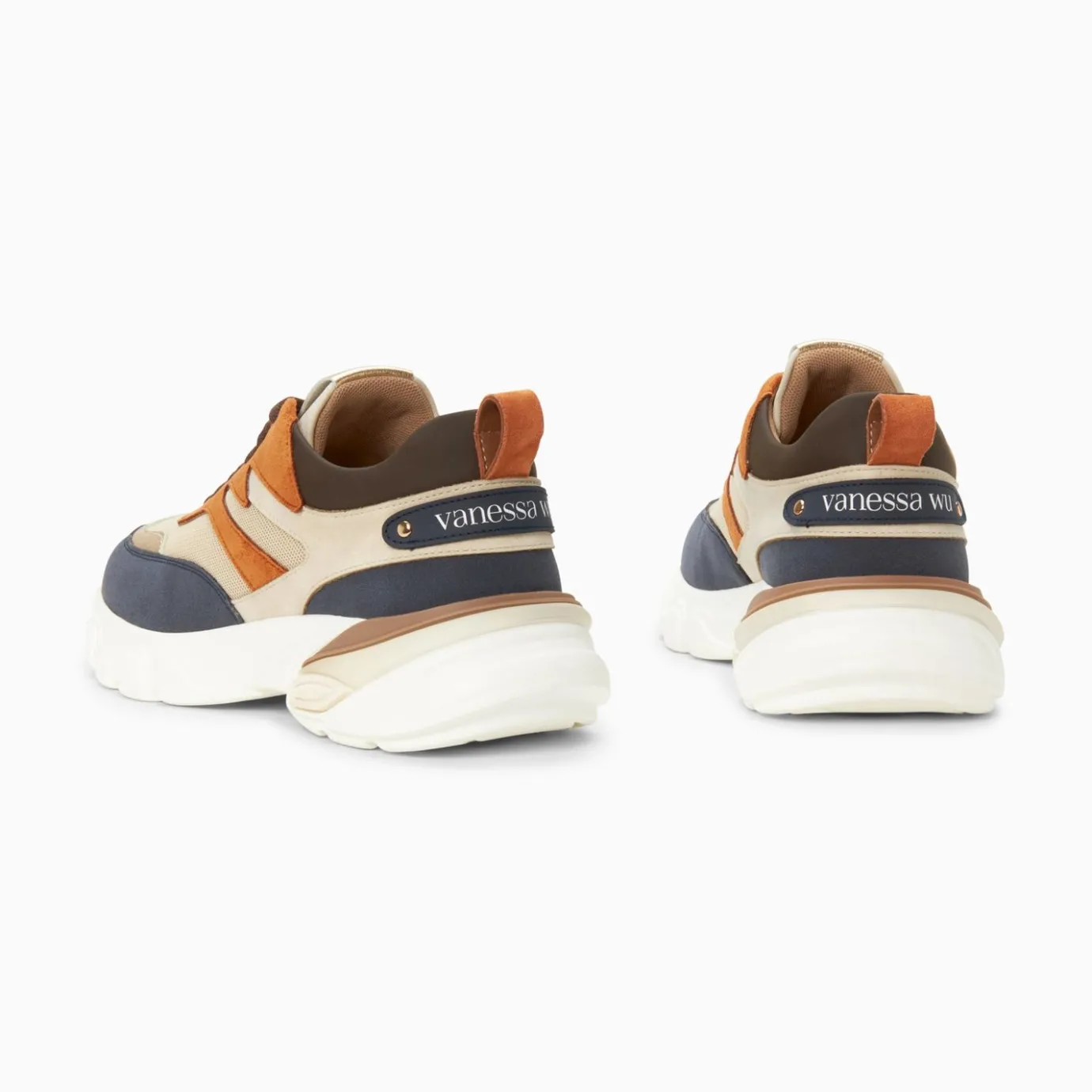 Vanessa Wu Sneakers | Baskets Ruth Bleu, Beige Et Orange A Semelle Oversize