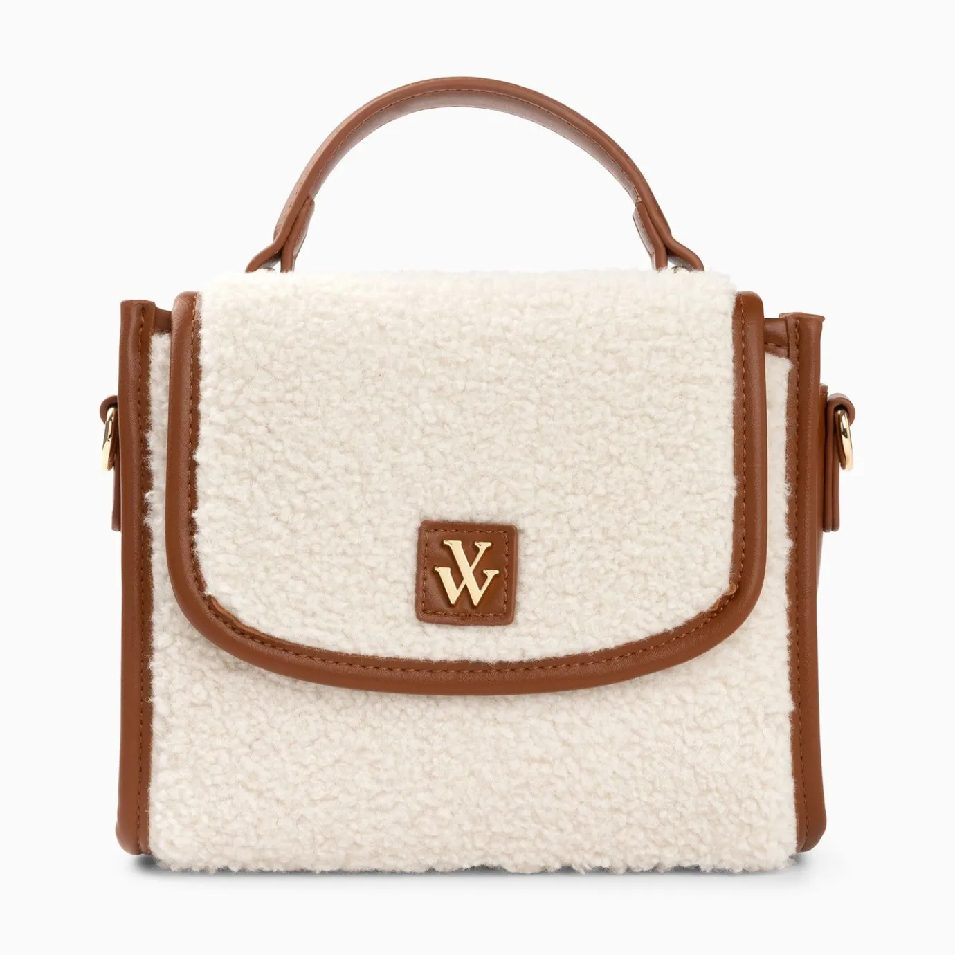 Vanessa Wu Sacs | Mini Sac A Main Victoria Ivoire Et Camel En Faux Shearling