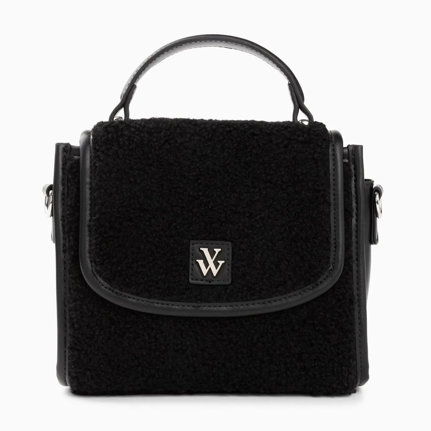 Vanessa Wu Sacs | Mini Sac A Main Victoria Noir En Faux Shearling