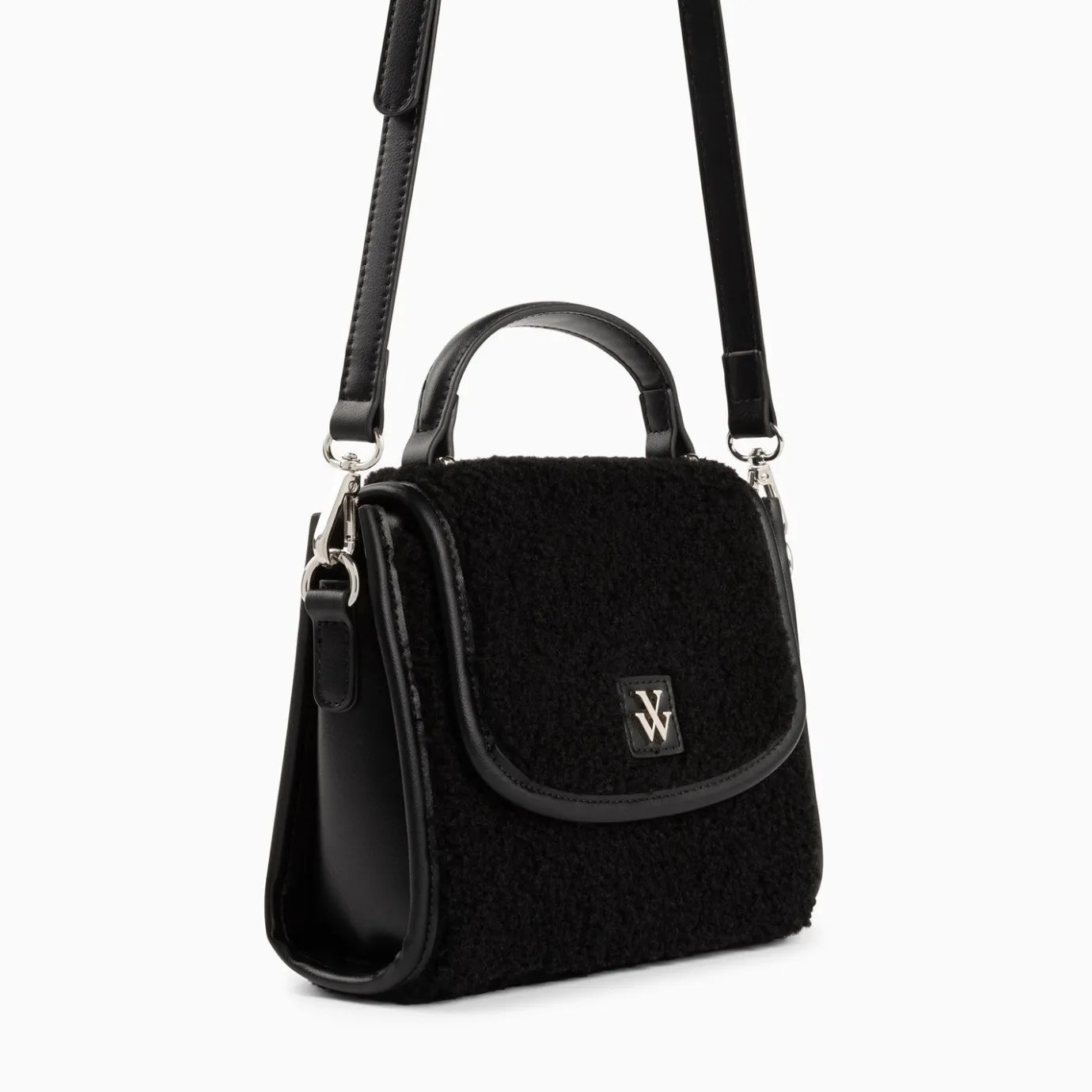 Vanessa Wu Sacs | Mini Sac A Main Victoria Noir En Faux Shearling