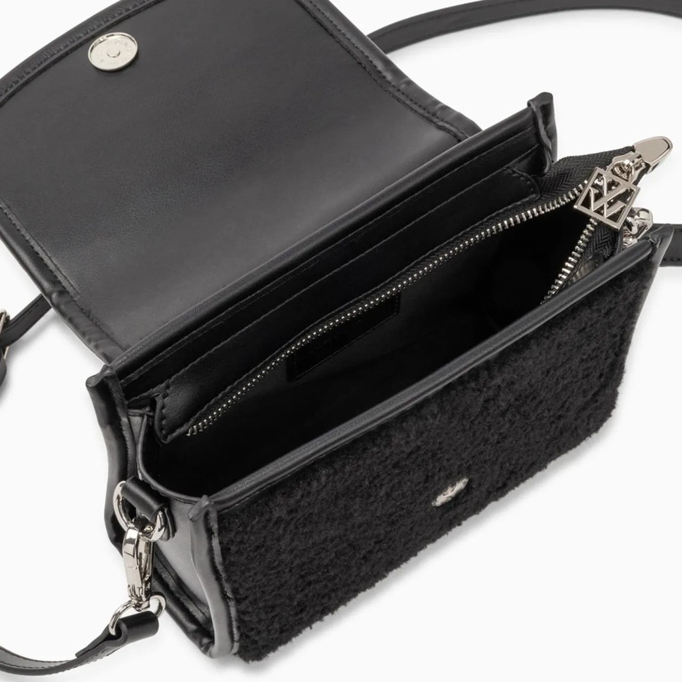 Vanessa Wu Sacs | Mini Sac A Main Victoria Noir En Faux Shearling