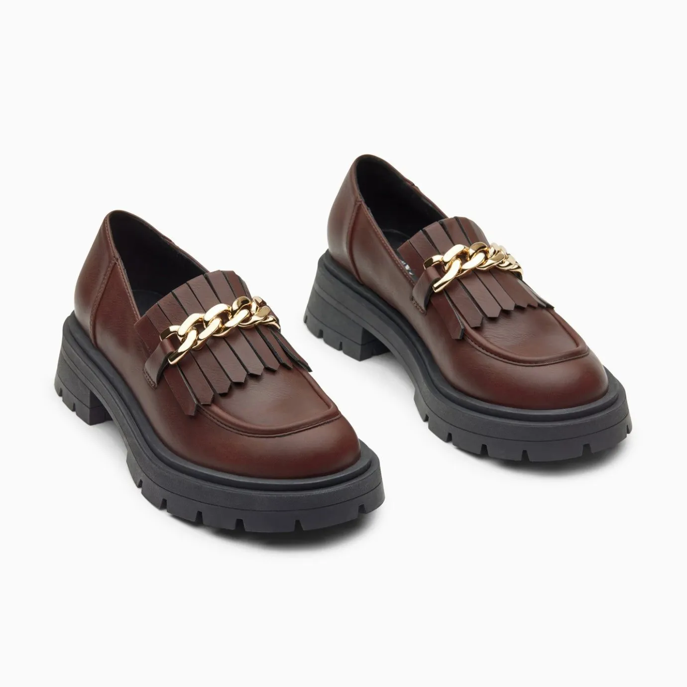 Vanessa Wu Mocassins, Derbies, Ballerines | Mocassins Angele Marron A Chaine Or Et Semelle Crantee
