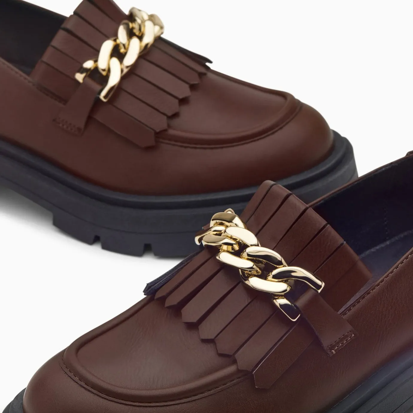 Vanessa Wu Mocassins, Derbies, Ballerines | Mocassins Angele Marron A Chaine Or Et Semelle Crantee