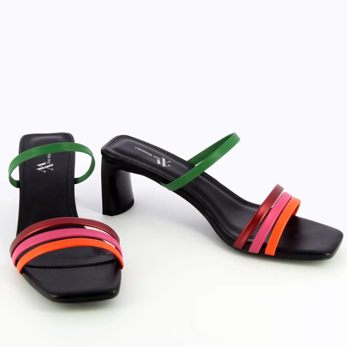 Vanessa Wu Sandales À Talon, Compensées | Mules Gaetane Noires A Brides Multicolores