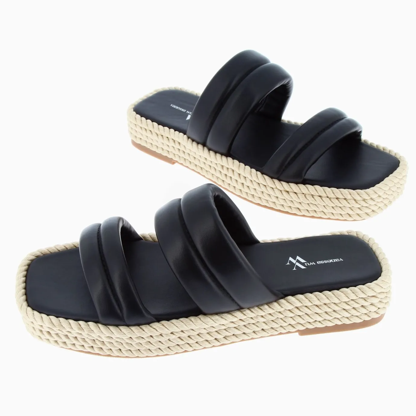 Vanessa Wu Sandales Plates | Mules Nala Noires A Plateforme Cordes