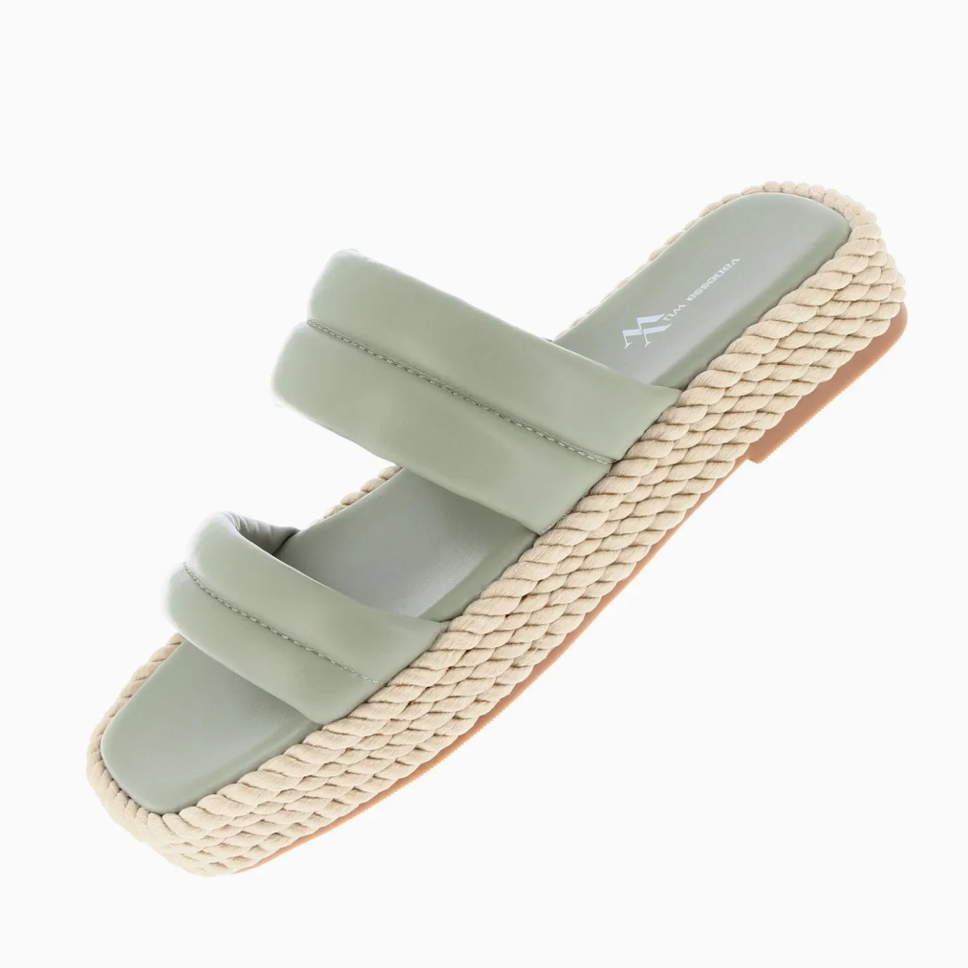 Vanessa Wu Sandales Plates | Mules Nala Vert Pastel A Plateforme Cordes