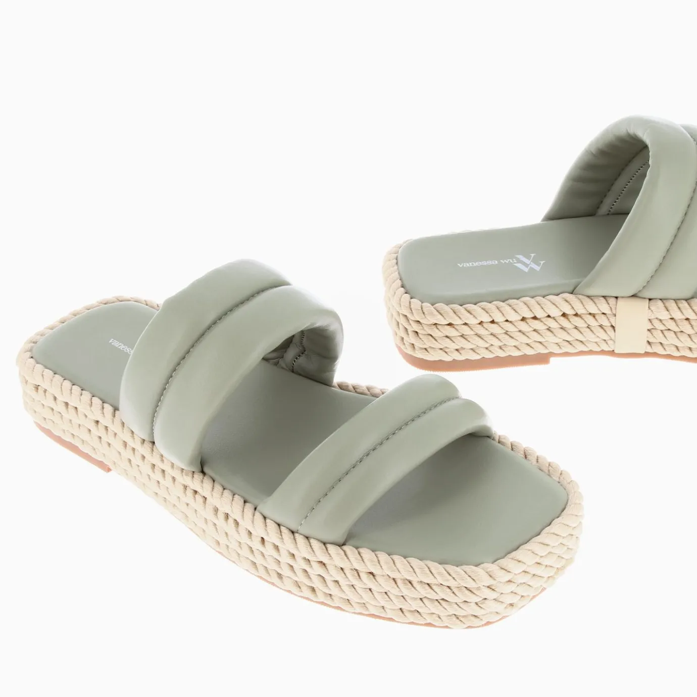 Vanessa Wu Sandales Plates | Mules Nala Vert Pastel A Plateforme Cordes