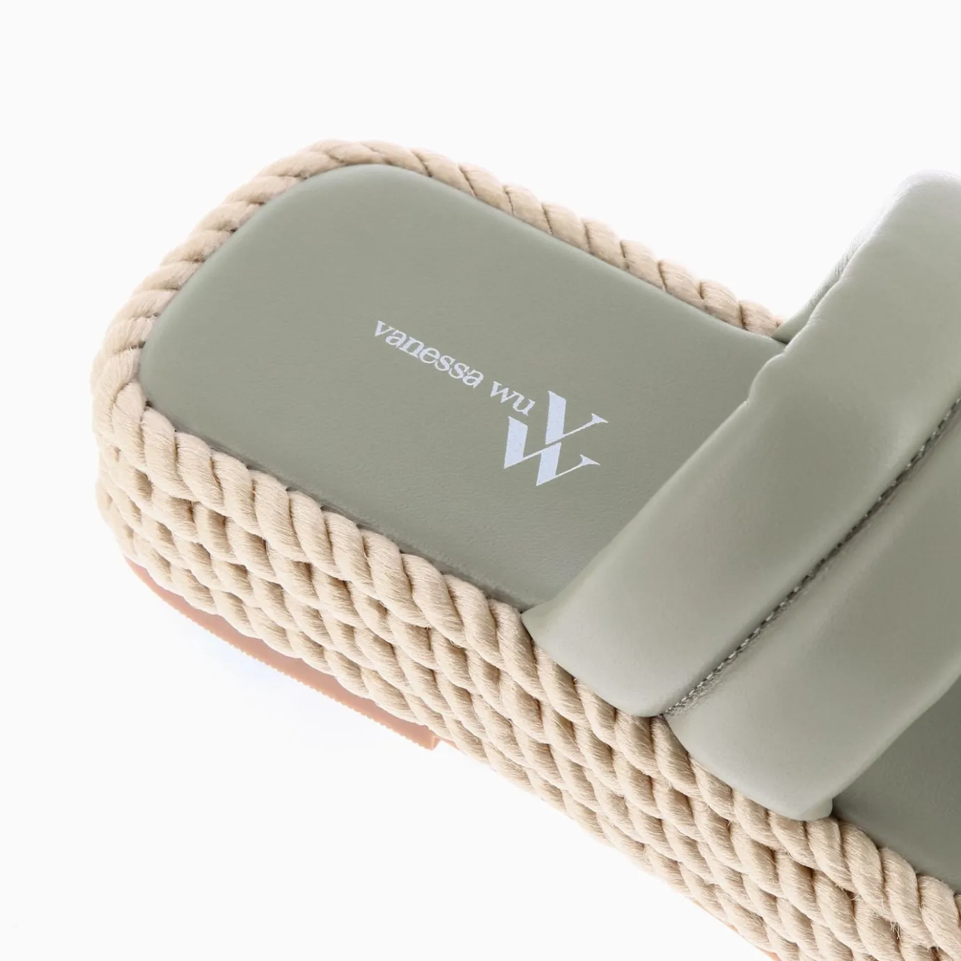 Vanessa Wu Sandales Plates | Mules Nala Vert Pastel A Plateforme Cordes