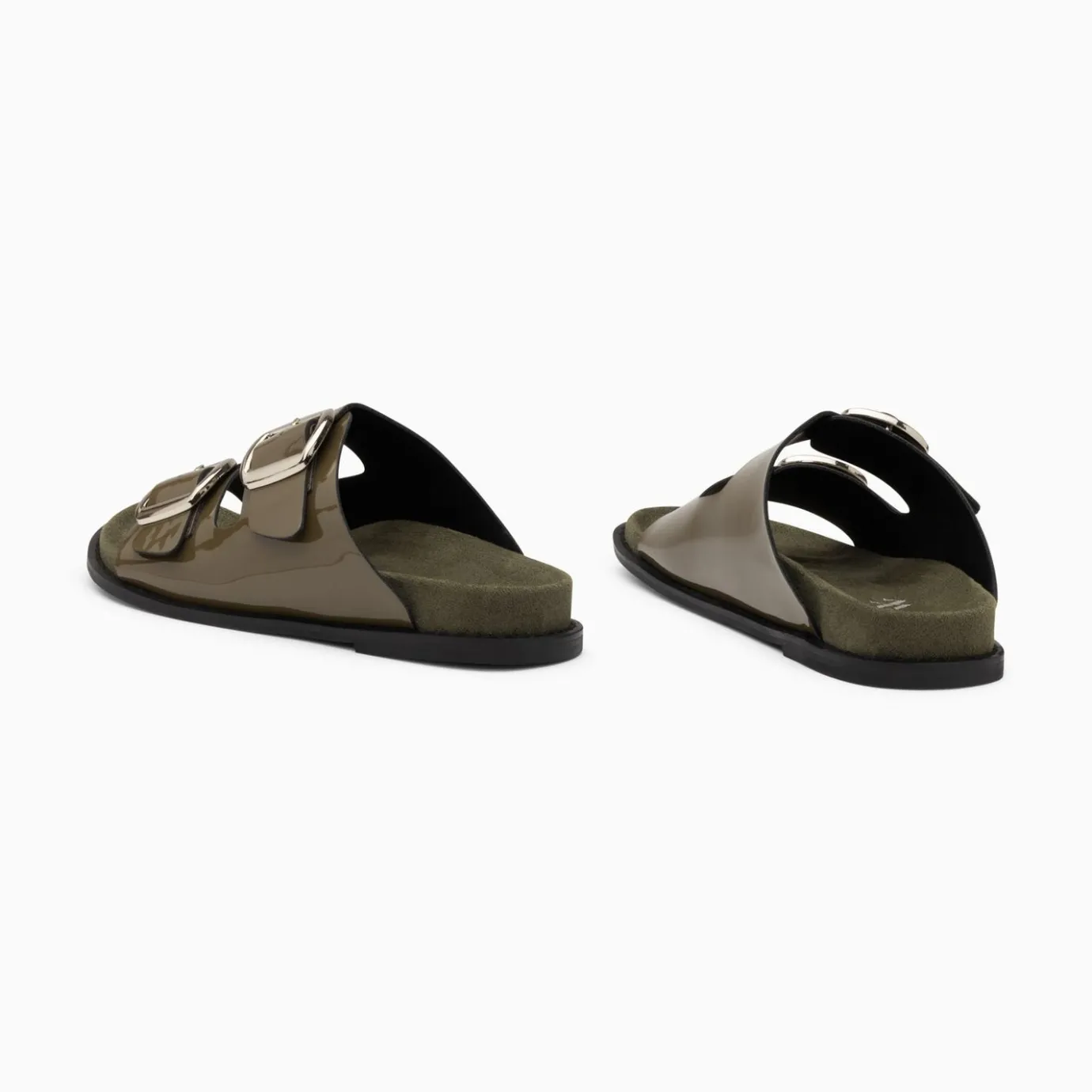 Vanessa Wu Sandales Plates | Mules Plates Celia Kaki Verni A Boucles Oversize