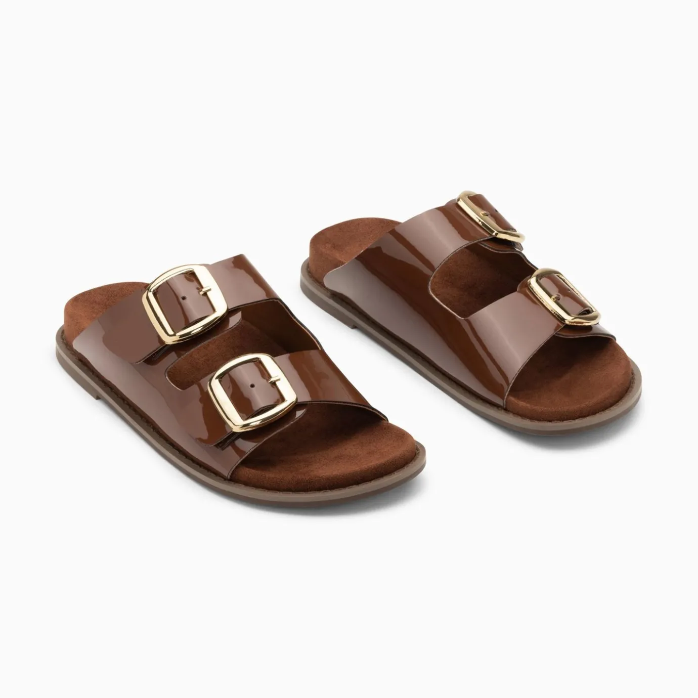 Vanessa Wu Sandales Plates | Mules Plates Celia Marron Verni A Boucles Oversize