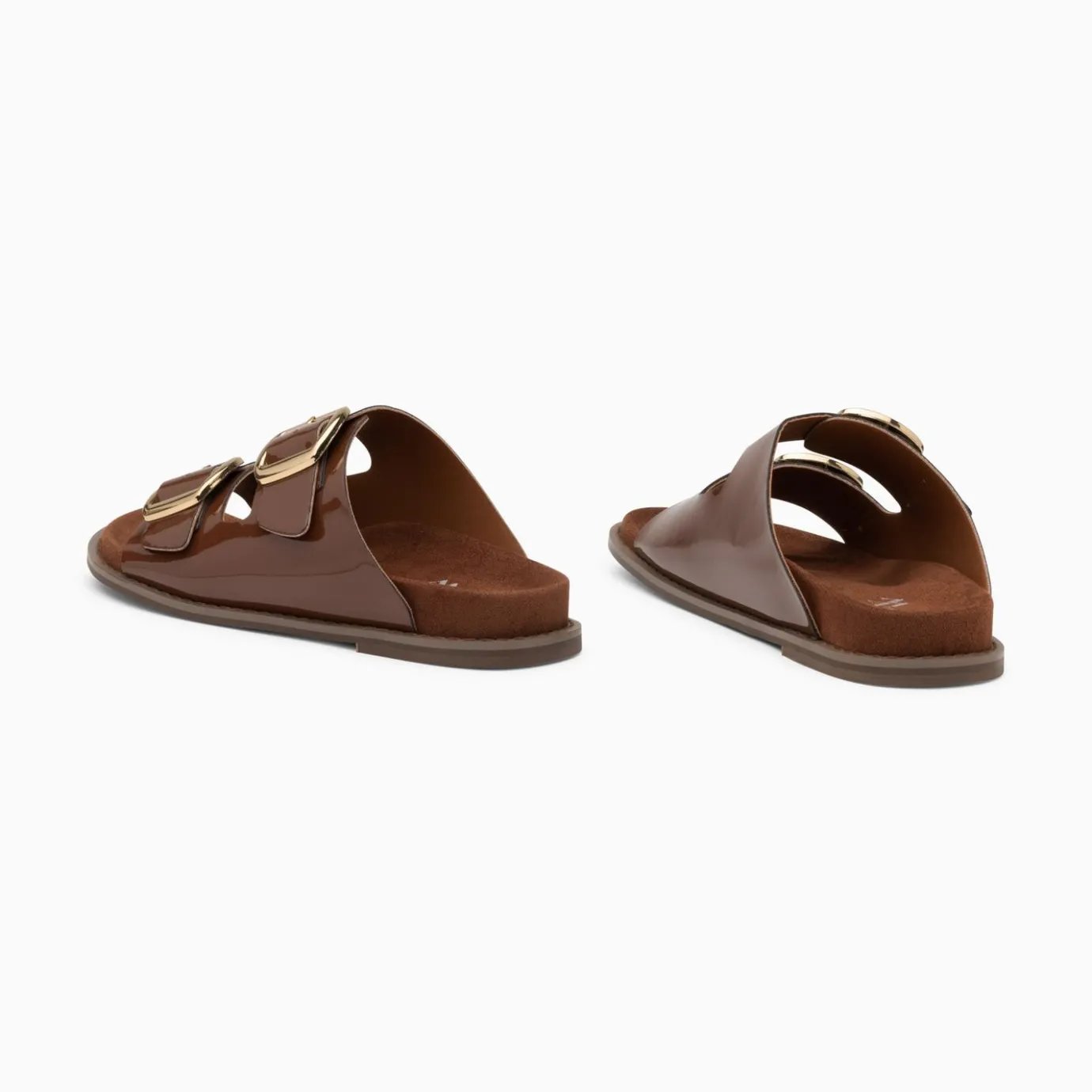 Vanessa Wu Sandales Plates | Mules Plates Celia Marron Verni A Boucles Oversize
