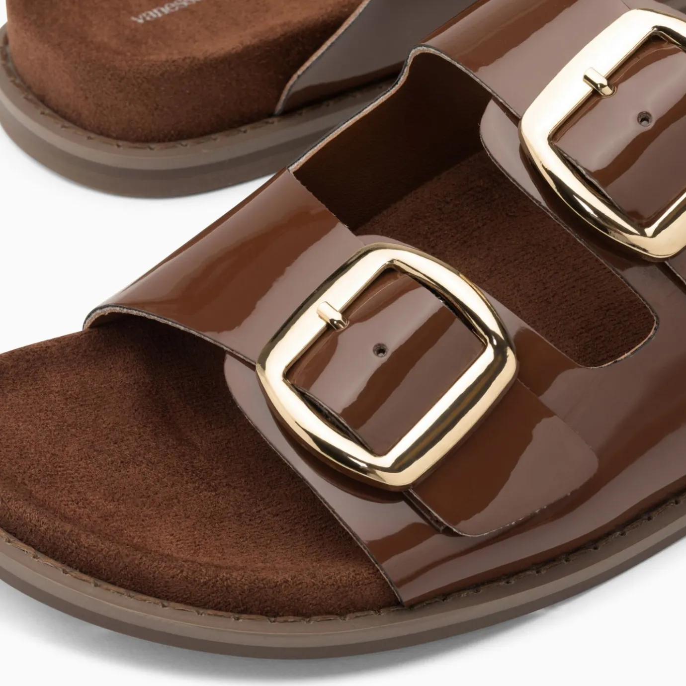 Vanessa Wu Sandales Plates | Mules Plates Celia Marron Verni A Boucles Oversize
