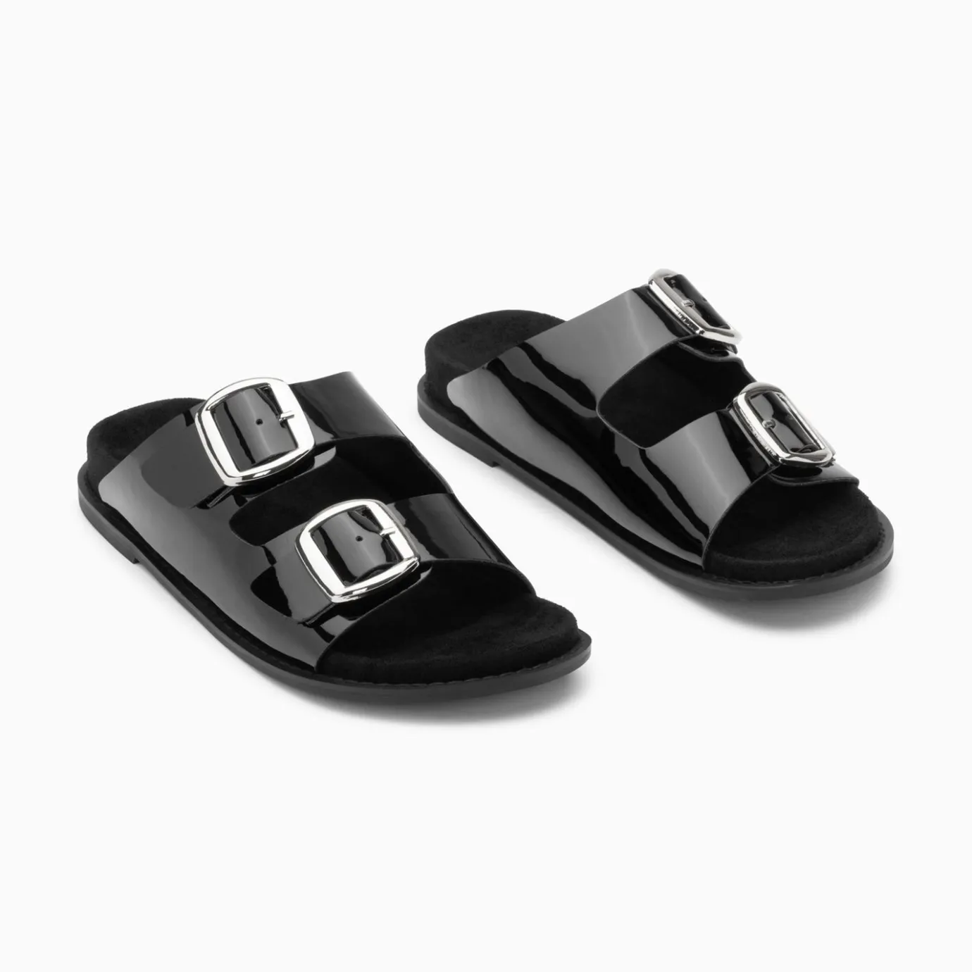 Vanessa Wu Sandales Plates | Mules Plates Celia Noir Verni A Boucles Oversize