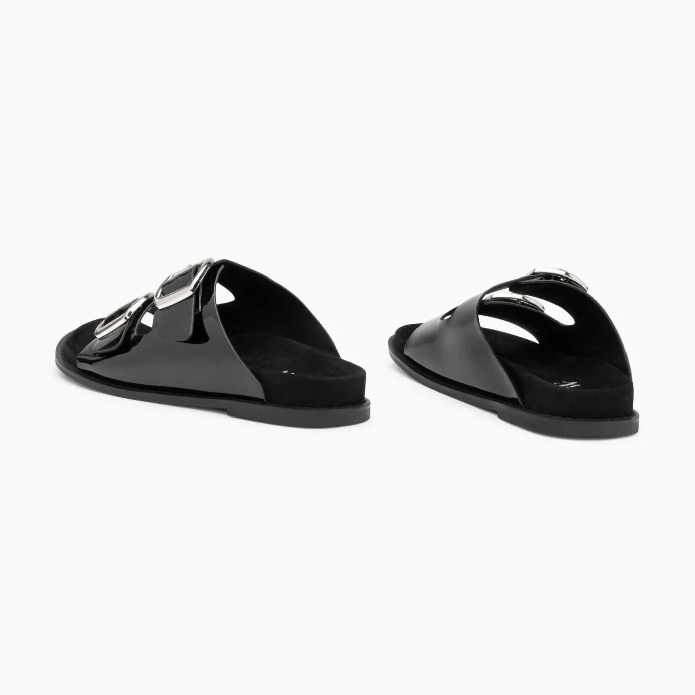 Vanessa Wu Sandales Plates | Mules Plates Celia Noir Verni A Boucles Oversize