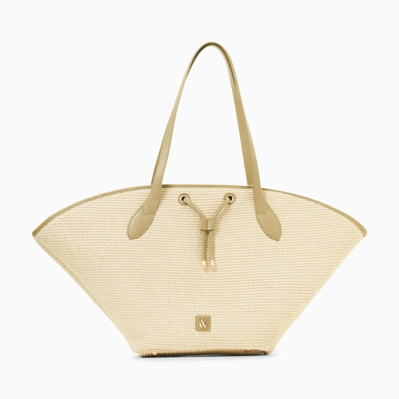 Vanessa Wu Sacs | Panier Oversize Vivienne En Raphia Beige A Details Kaki