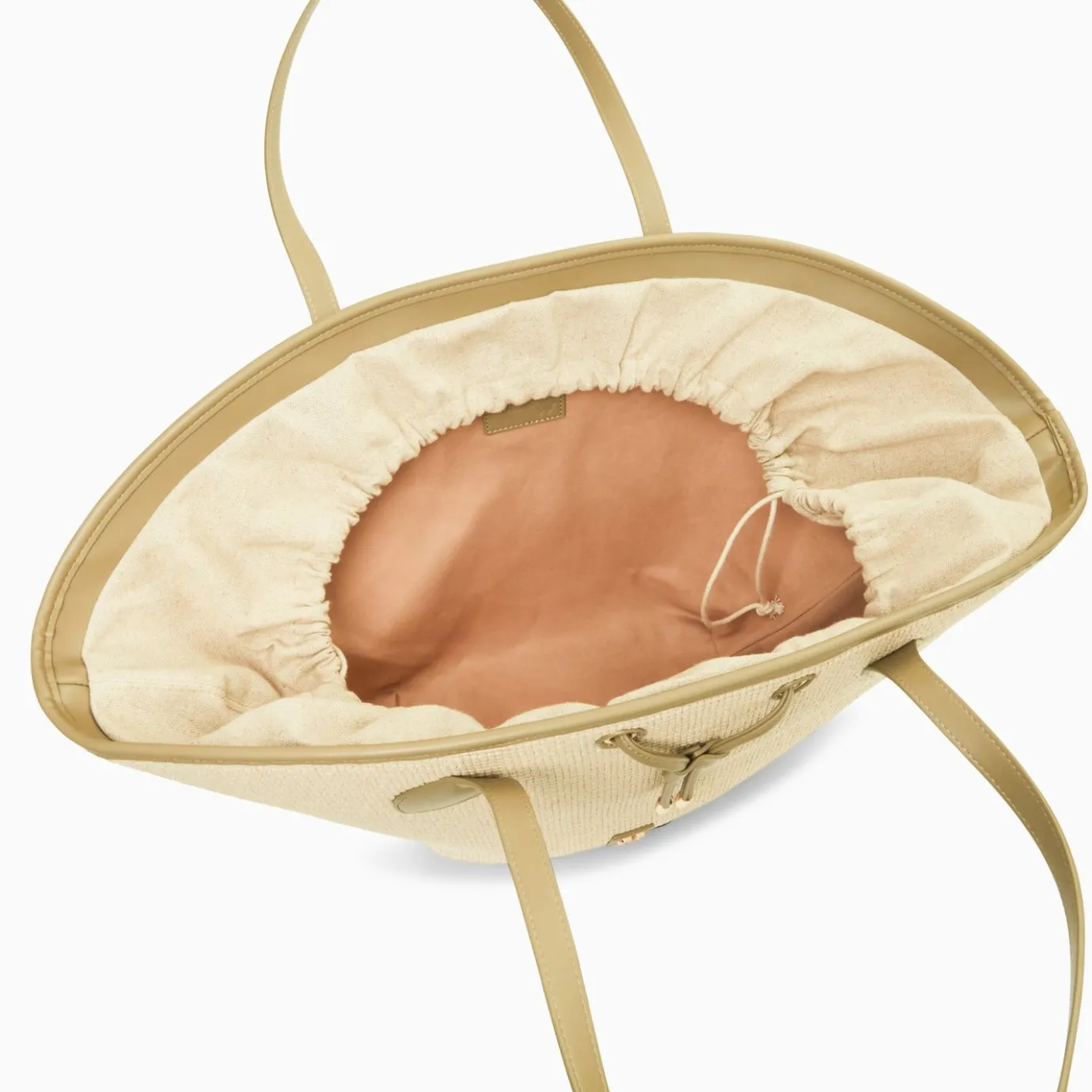 Vanessa Wu Sacs | Panier Oversize Vivienne En Raphia Beige A Details Kaki