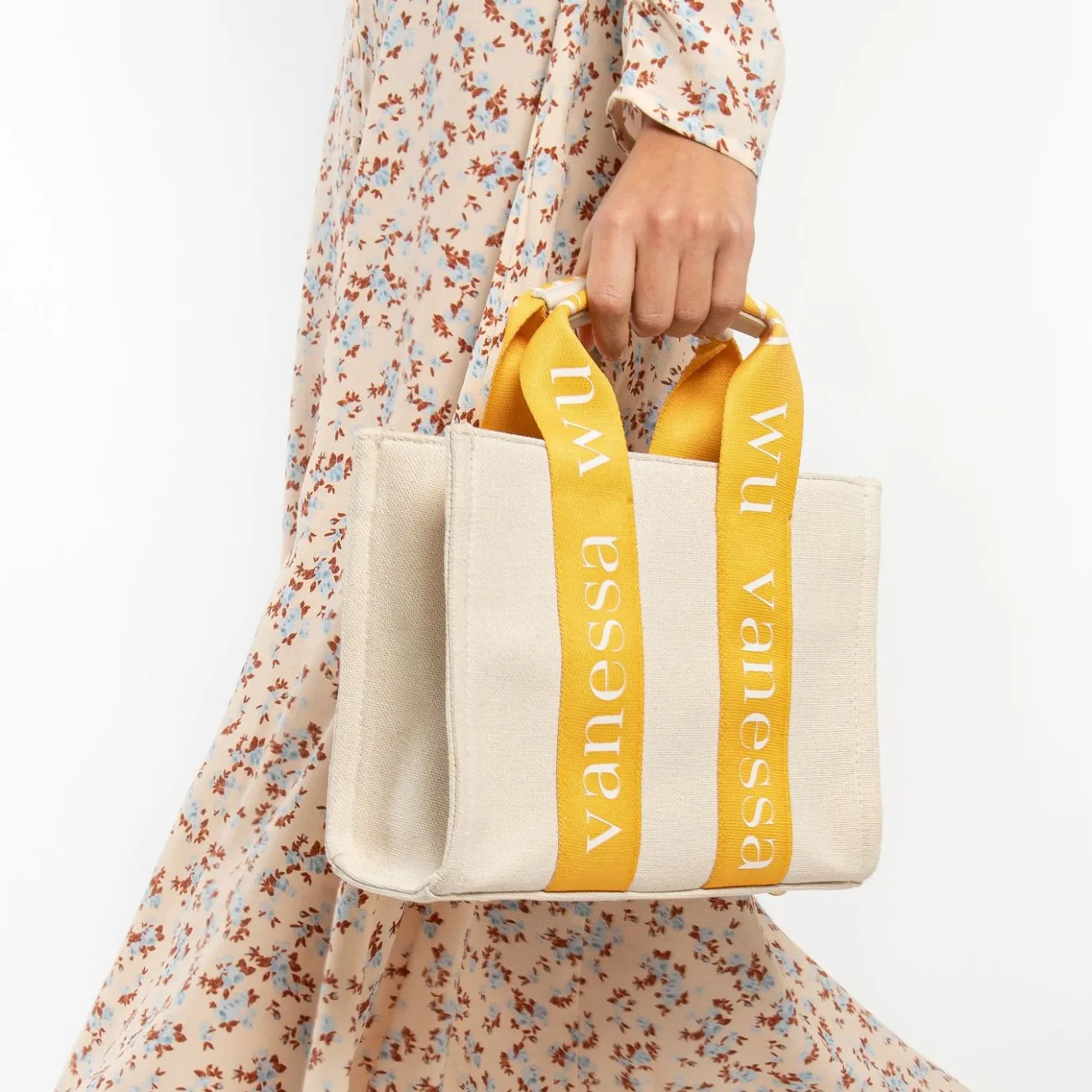 Vanessa Wu Sacs | Petit Sac A Main Shopper Ophra Beige Et Jaune
