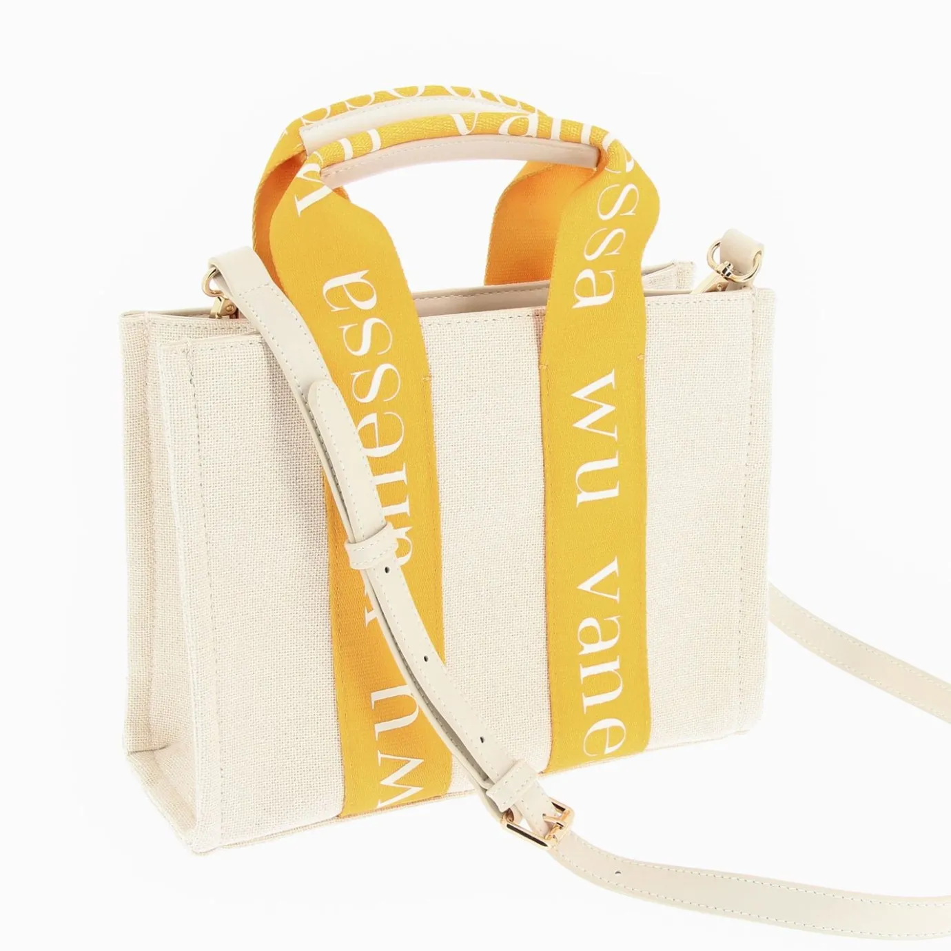 Vanessa Wu Sacs | Petit Sac A Main Shopper Ophra Beige Et Jaune