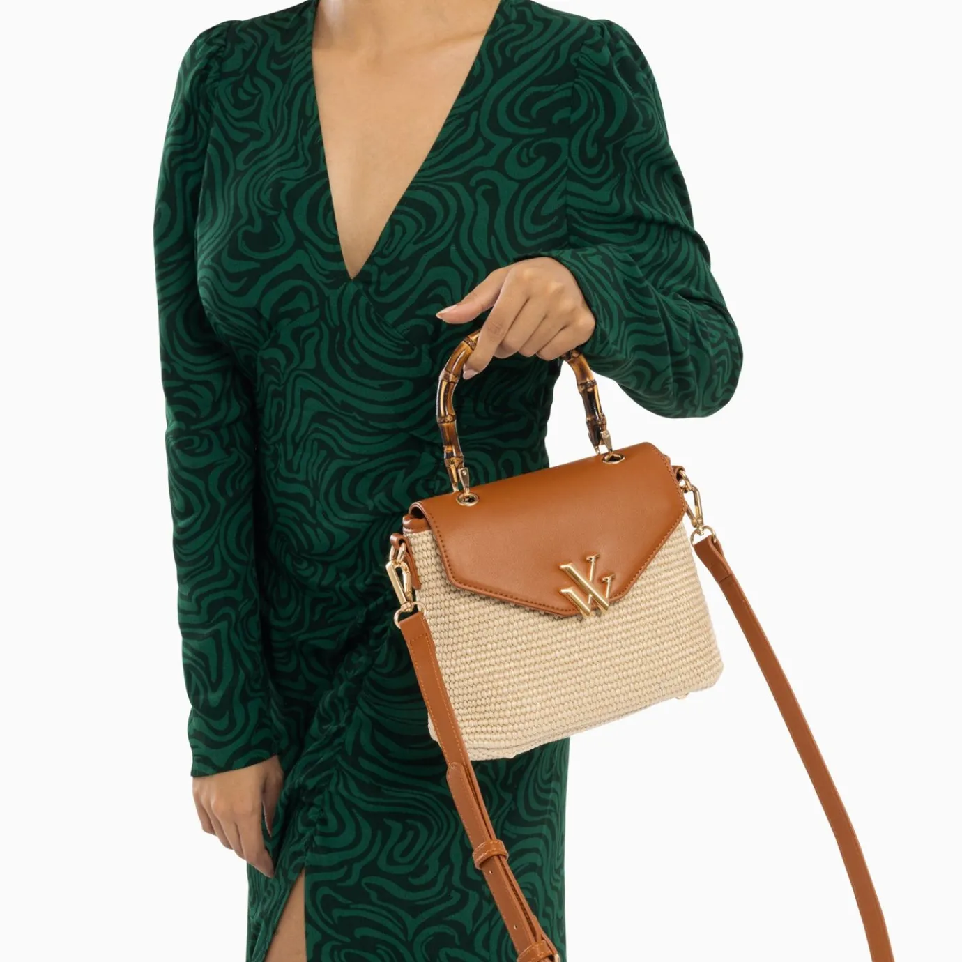 Vanessa Wu Sacs | Sac A Main Gwenaelle Camel A Anse En Faux Bambou