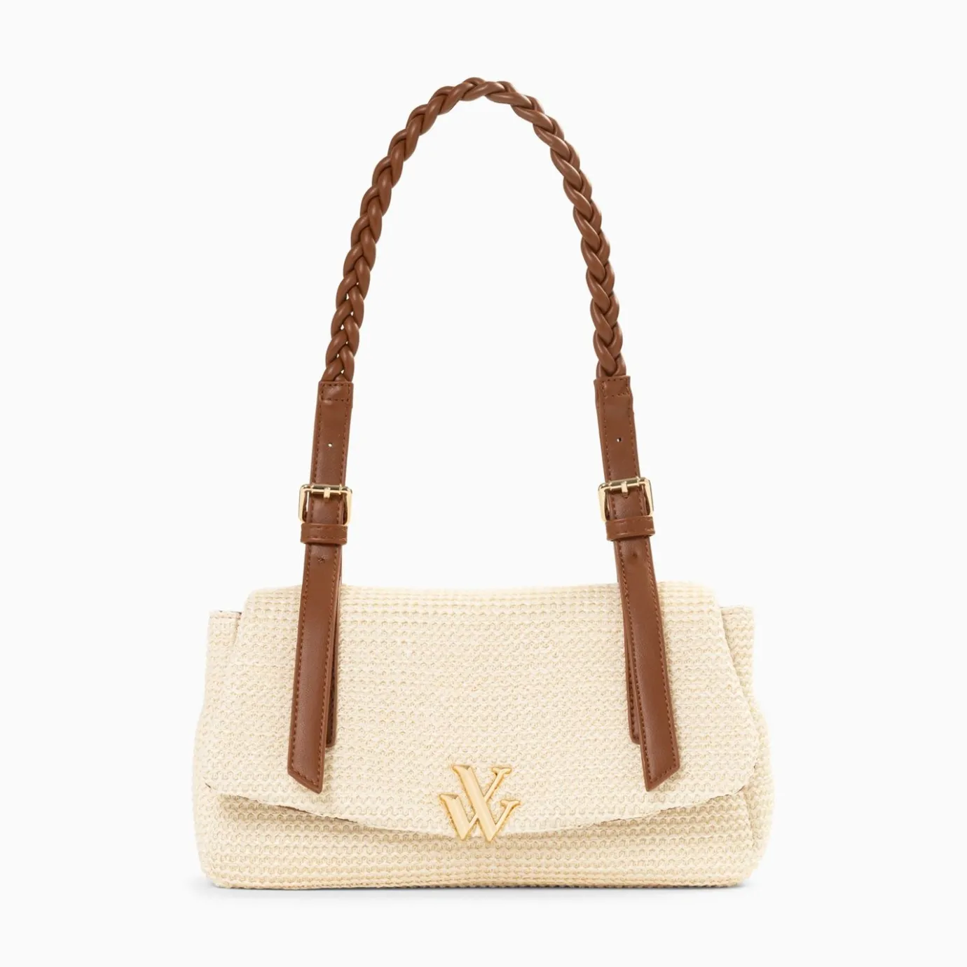 Vanessa Wu Sacs | Sac Baguette Isaline En Raphia Beige Clair A Anse Tressee