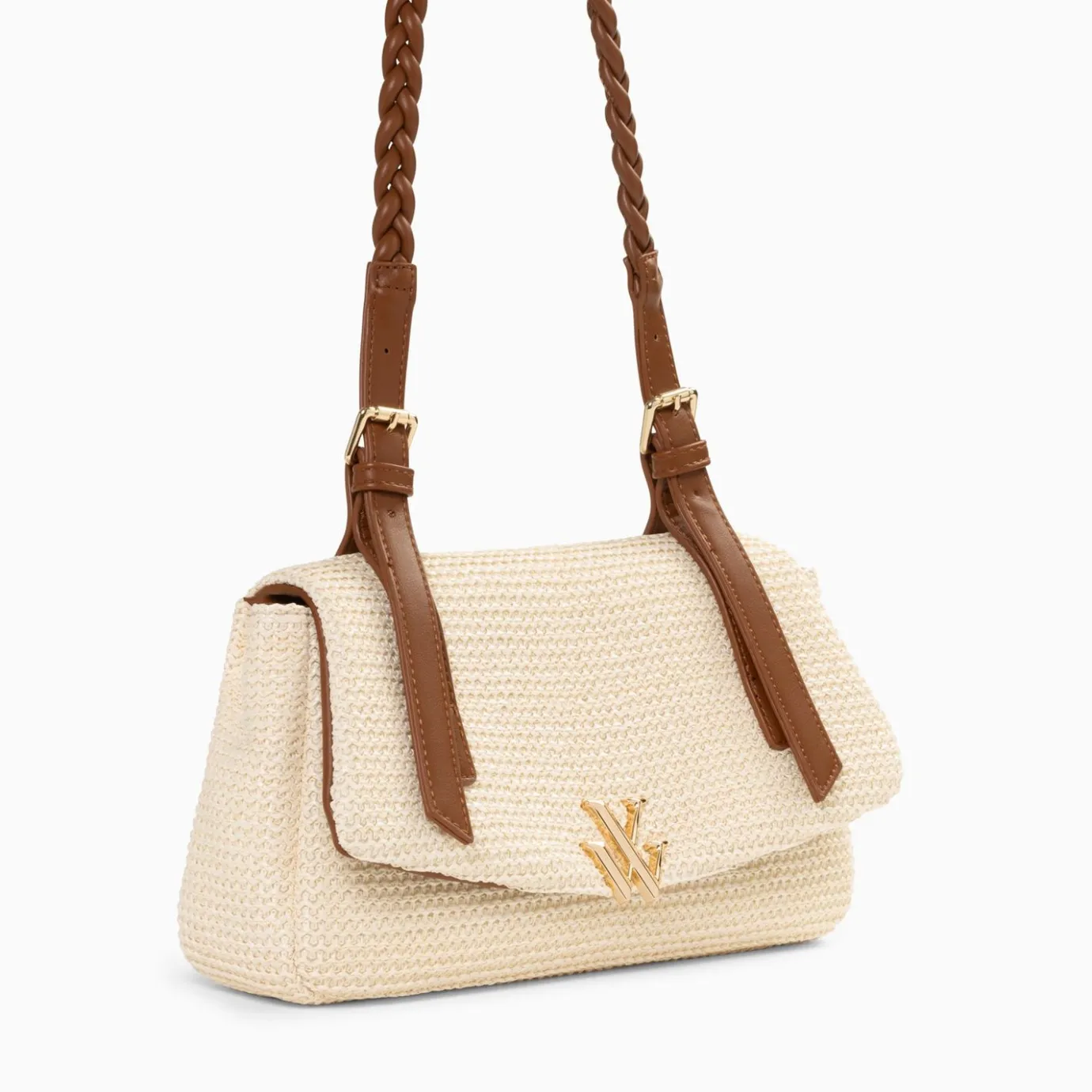 Vanessa Wu Sacs | Sac Baguette Isaline En Raphia Beige Clair A Anse Tressee